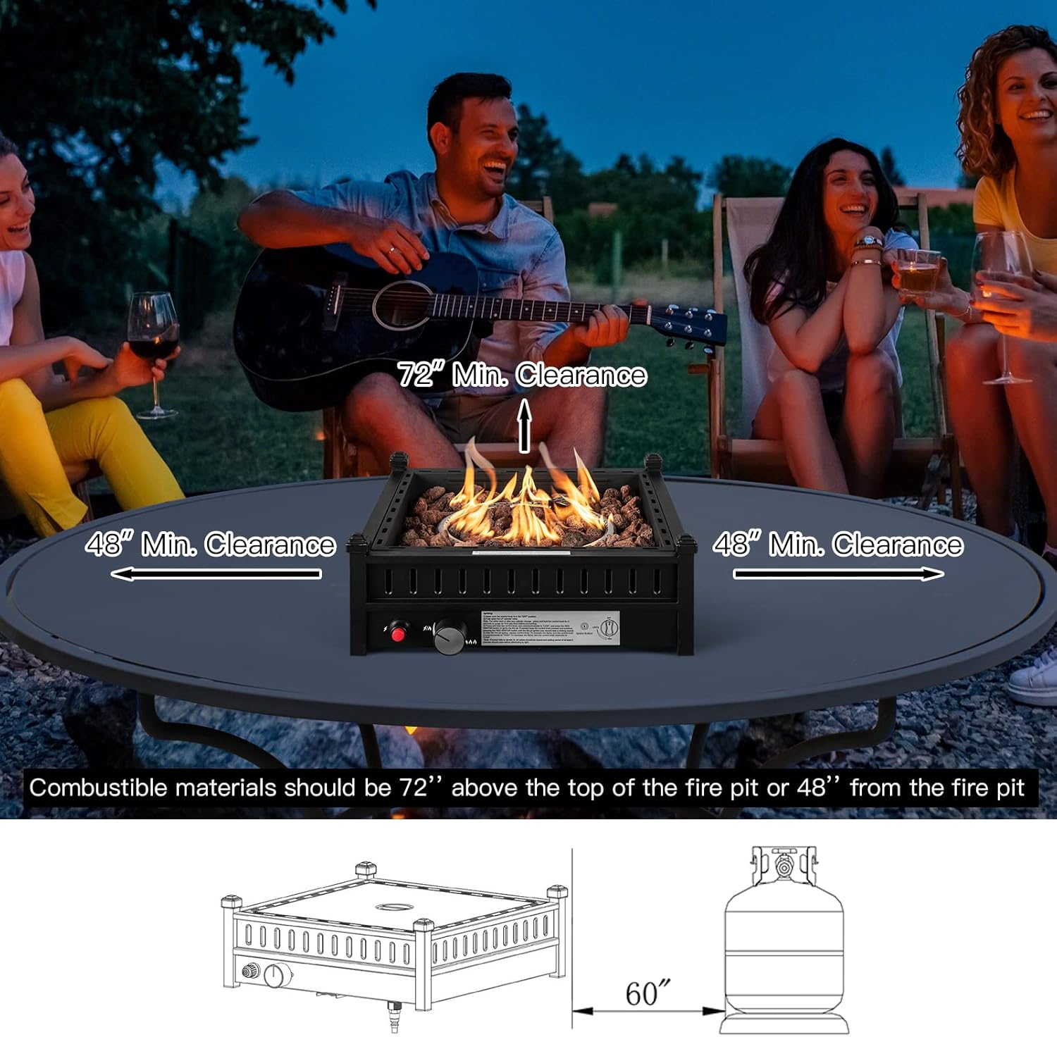 Giantex Tabletop Propane Fire Pit, 16.5 Inch Outdoor Firepit, 40,000 BTU Outdoor Gas Fire Pit w/ 2