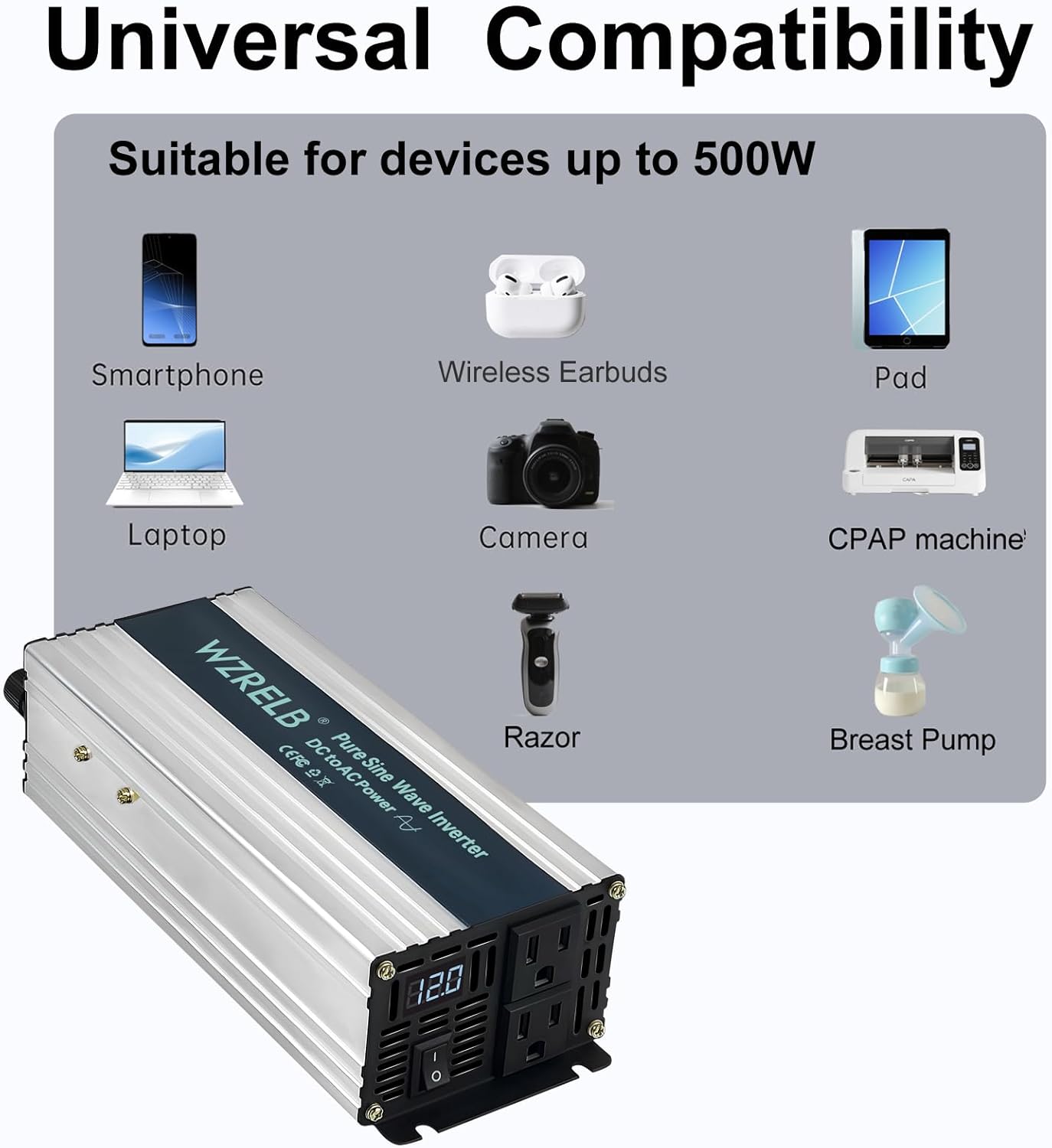 WZRELB 500W Pure Sine Wave Inverter 36V DC to 110V 120V AC Power Converter with LED Display, Off-Grid Portable Power Inverter with 2 AC Outlets for Home, RV, Truck, Camping