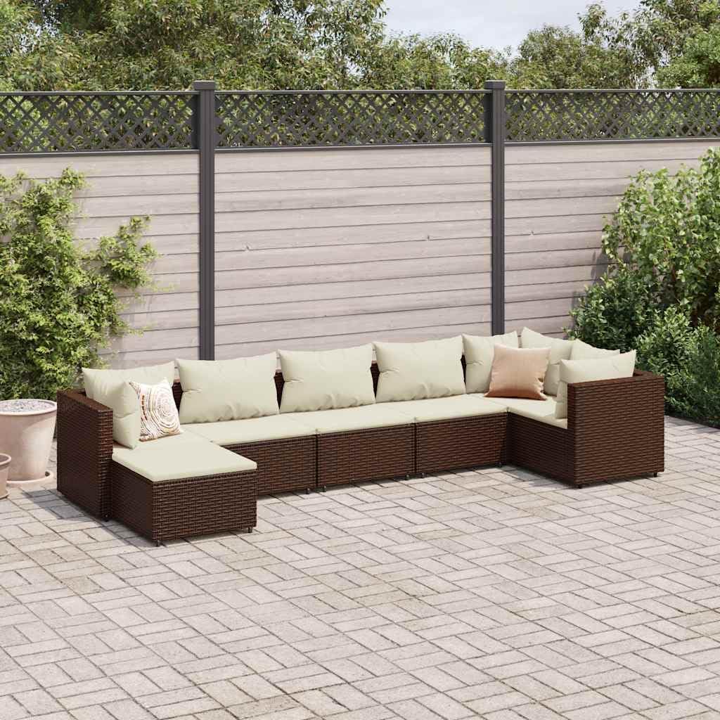 Patio Set 7 Piece Patio Lounge Set with Cushions Brown Poly Rattan