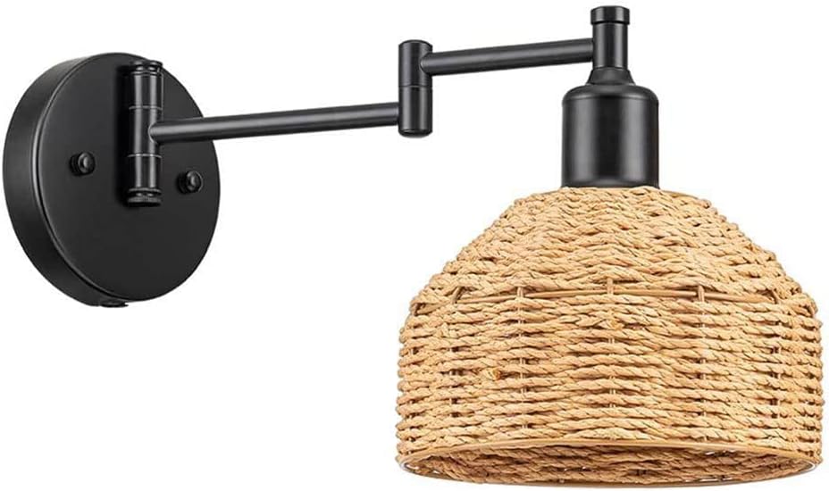 MARURY Farmhouse Wall Sconces, Indoor Restaurant Cafe Swing Arm Adjustable Wall Light, Industrial Wall Lamp, Loft Rattan Wall Lamp, Simple Creative Decorative Lighting Fixtures
