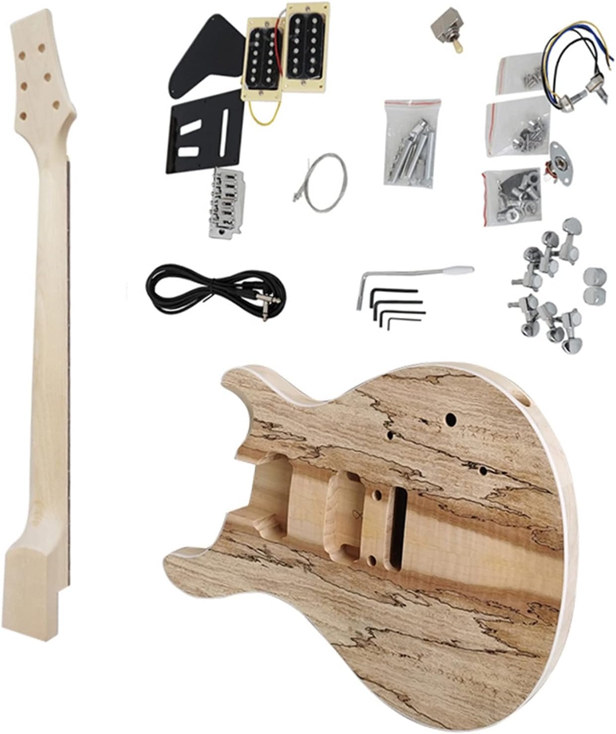 38 Inches Unfinished DIY Electric Guitar Kits Basswood Body Hard Maple Neck with All Hardwares Unfinished Guitar Set (Color : 02)