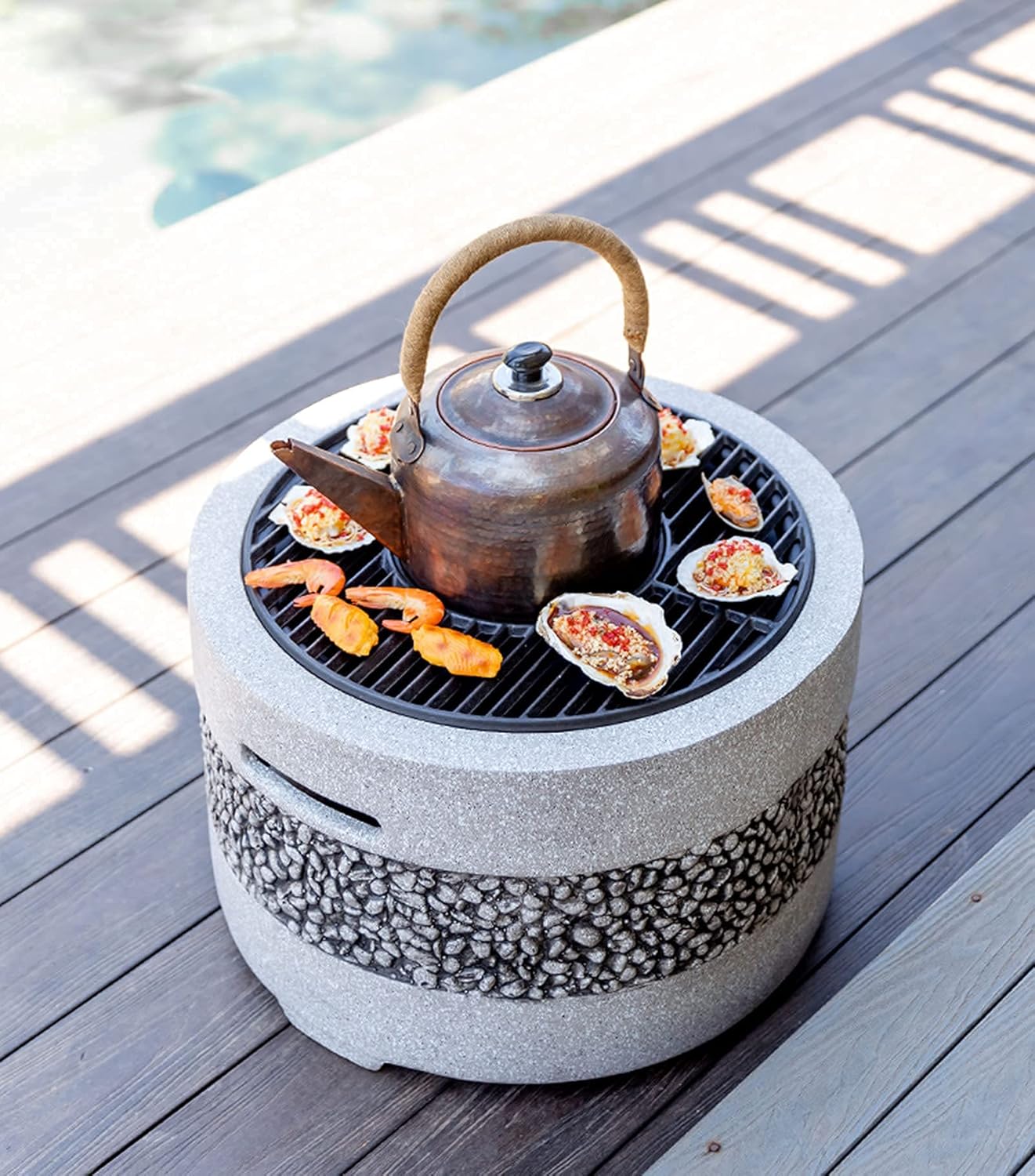 Barbecue Pit Poker,Outdoor Barbecue Table, Charcoal Heater, Antique Stone Effect Fire Pit Fire Pit Steel, Brazier (White)