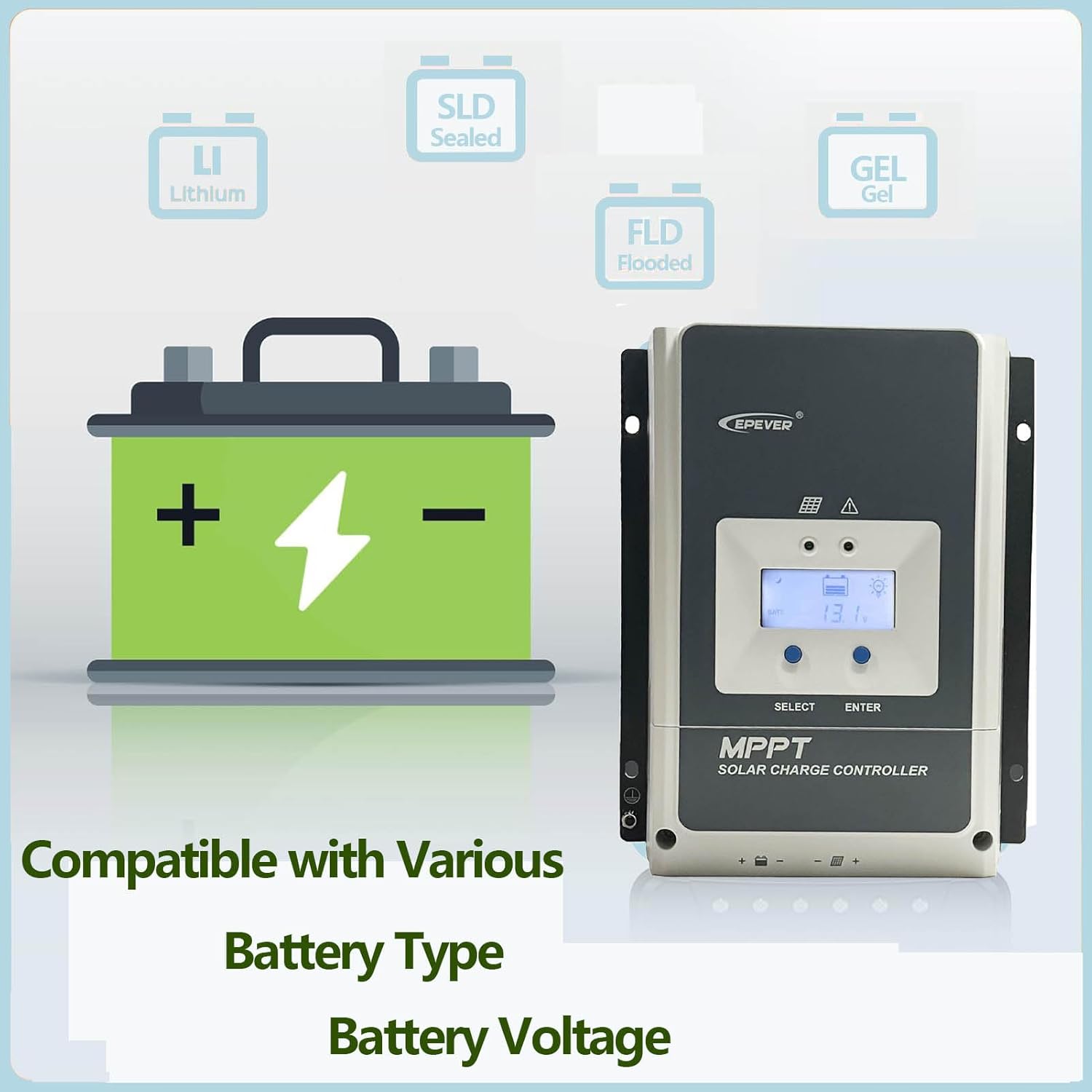 EPEVER 60A MPPT Solar Charge Controller Max PV Input 200V with MT52 12V/24V/36V/48V Auto Identify Support All Kind of Battery Type(Tracer6420AN52)
