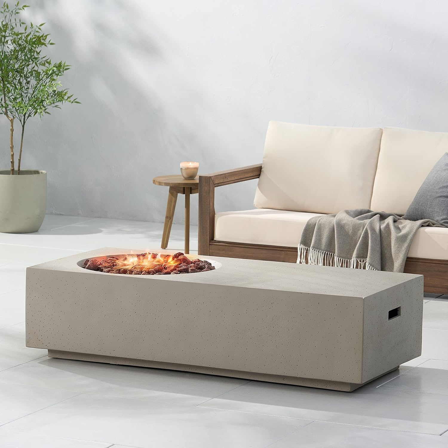 56-inch Rectangle MGO Propane Fire Pit Table, 50000 BTU Outdoor Patio Heater with Concrete Finish, Multi-Functional Coffee Table for Backyard Deck Garden