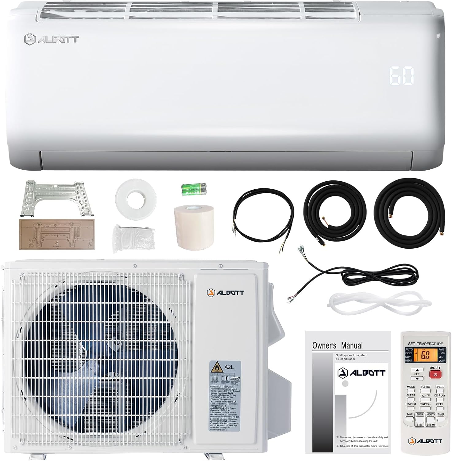 Albott 12000 BTU Ductless Mini Split Air Conditioner and Heat Pump, SEER2 18.5, 220V Inverter AC, Cools up to 750 Sq. Ft, Energy Efficient, Self-Cleaning, Including Remote