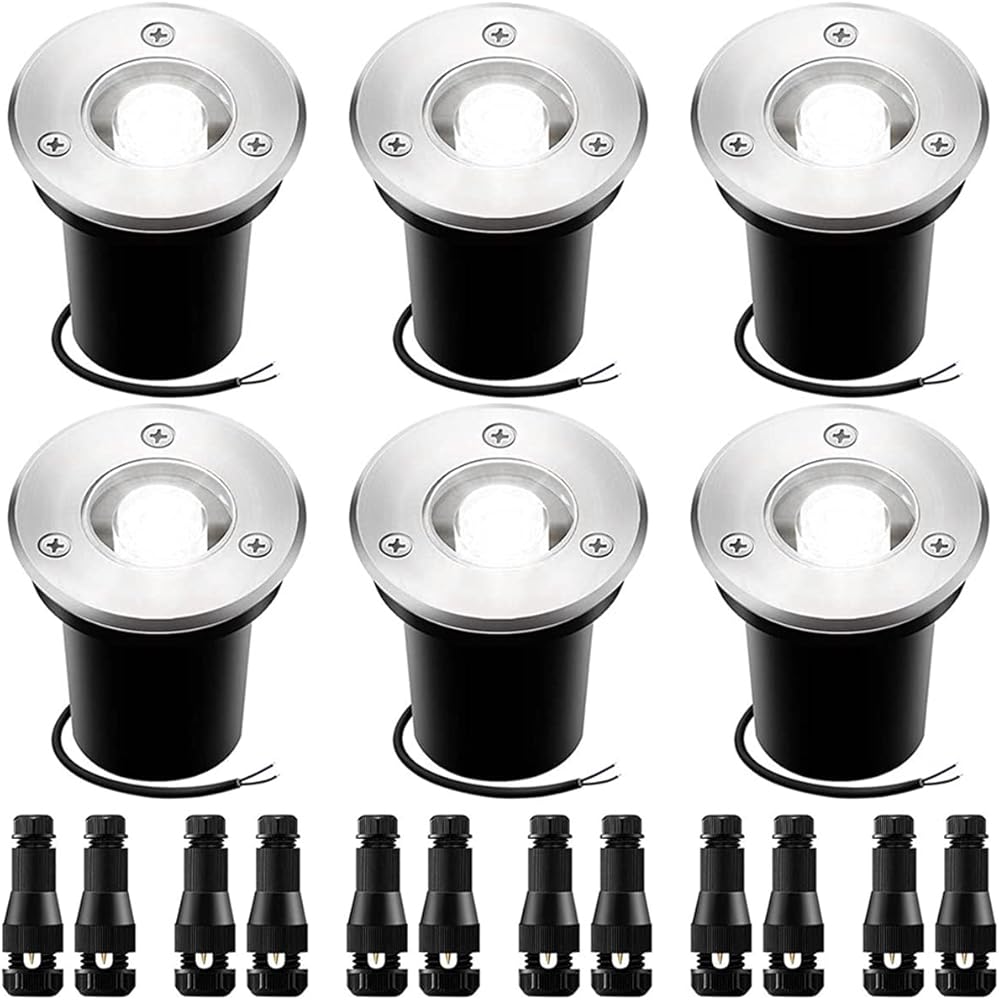 Low Voltage Landscape Lights,LED 3W DC12-24V Well Lights Landscape, Landscape Lighting for Outdoor Trees Fence Garden Driveway (6-Pack W/Connectors