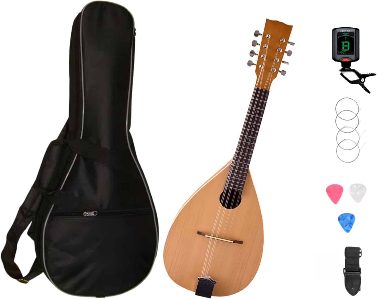 Mandolin Guitar For, F-Style Solid Wood Acoustic Mandolin Instrument With Bag, Tuner & Strap For Beginners & Professionals