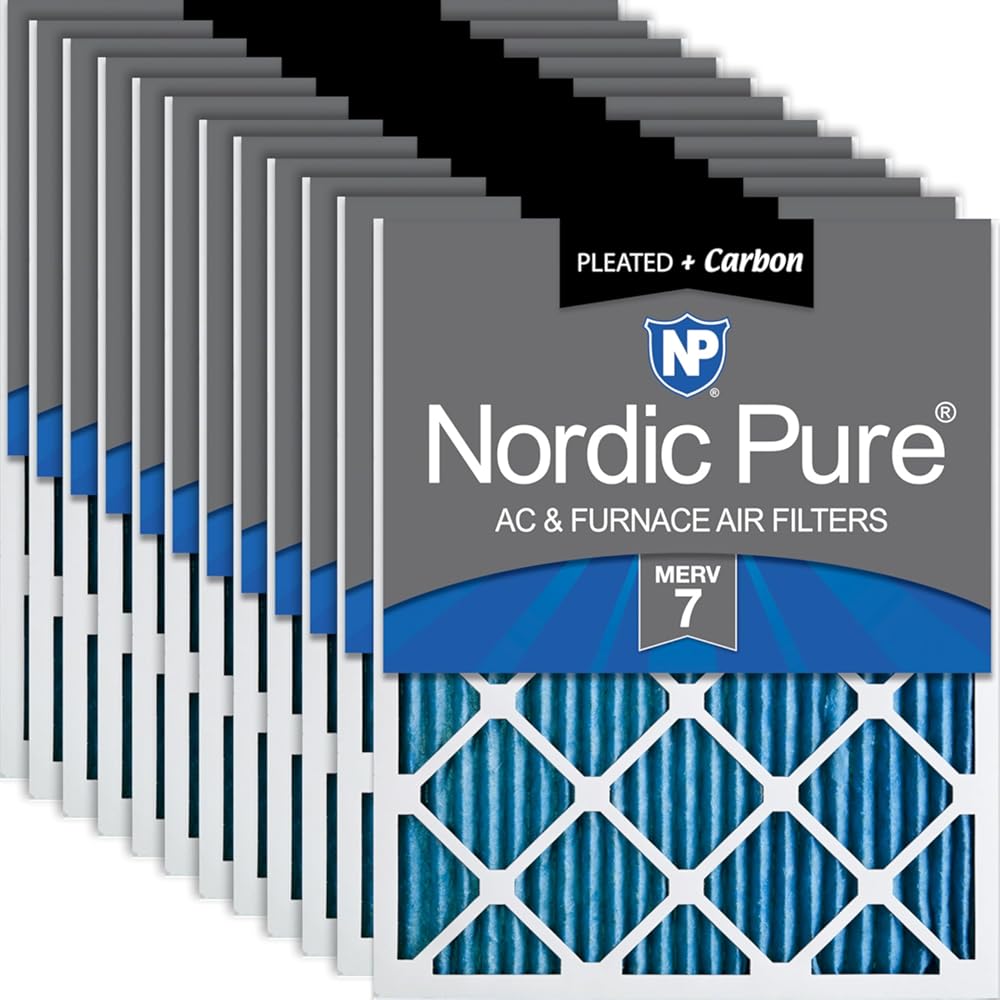 Nordic Pure 20x22x1 (19 1/2 x 21 7/16 x 3/4) Pleated Air Filters MERV 7 Plus Carbon 12 Pack