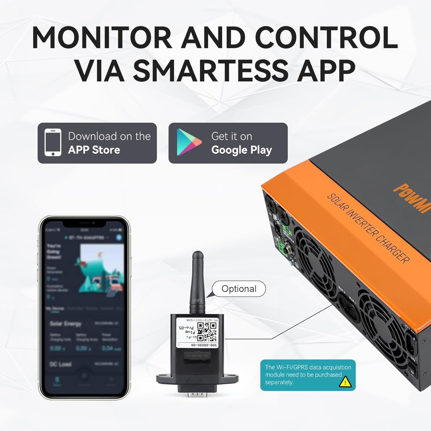 PowMr Solar Hybrid Inverter 3000W 24VDC to 110VAC, 3KW Off-Grid Hybrid Inverter with 80A MPPT Charge Controller, for 24V Lead-Acid and Lithium Battery
