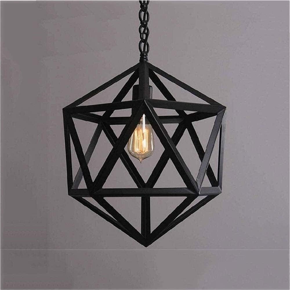 Matte Black Hollow Chandelier, Wrought Iron Metal Geometric Hanging Lamp Industrial Metal Pendant Light Vintage Farmhouse Lighting Fixture for Kitchen Island, E27 Base,45Cm