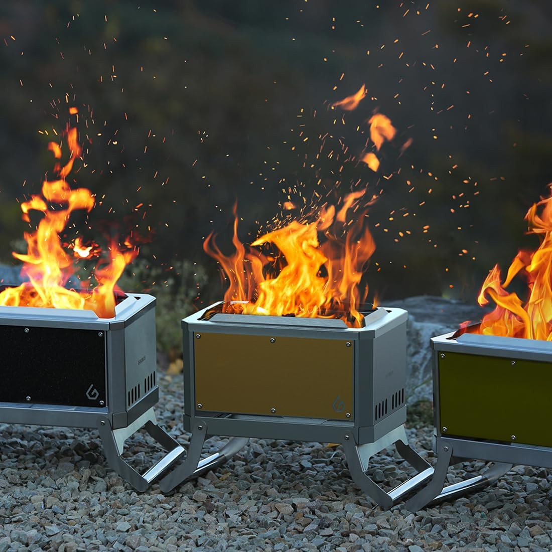 GGUBUS Wild Hunter Triple Combustion Camping Fire Pit – Foldable, Portable Dual Grill & Bonfire Stove, Low-Smoke, Triple Airflow, Ceramic-Coated, Tool-Free Assembly, Carry Bag (Khaki)