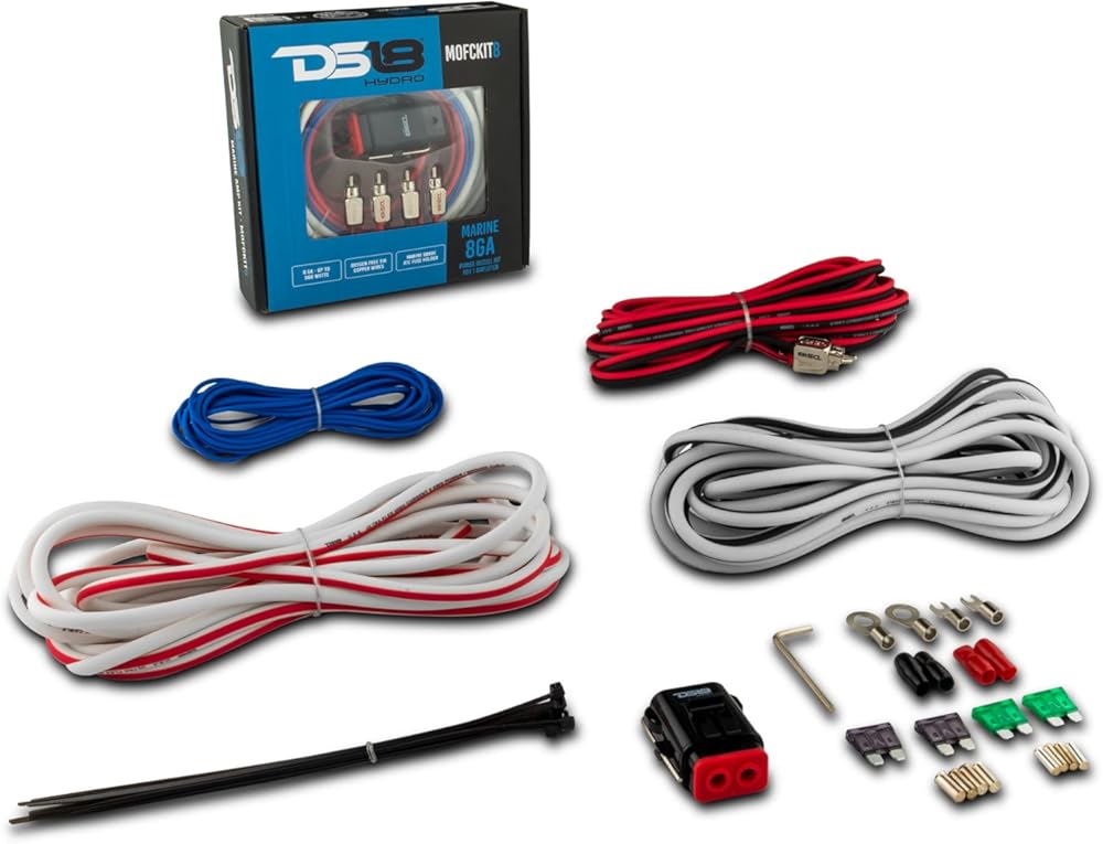 DS18 Hydro MOFCKIT8 8 Gauge Marine Tinned Amplifier Installation Wiring Kit – Up to 960 Watts, OFC 100% Cooper