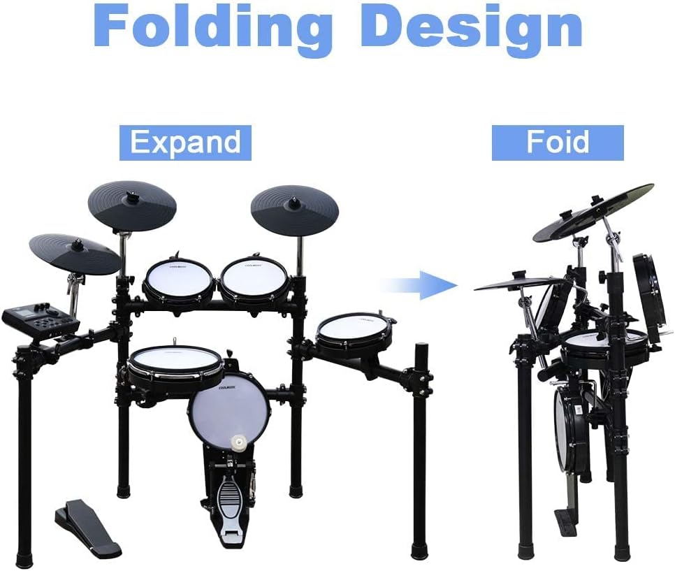 Coolmusic DD8 Electric Drum Set Electronic Kit with Mesh Head 8 Piece, Drum Throne, Sticks Headphone and Audio Cable Included, More Stable Iron Metal Support Set