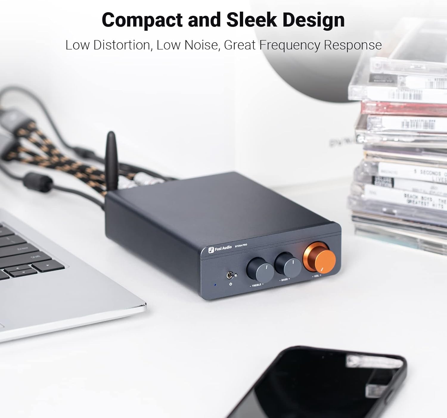 Fosi Audio BT20A Pro Bluetooth 5.0 Amplifier, 300W x2 Wireless Amp, TPA3255 2 Channel Mini Class D Integrated Home Audio Outdoor Stereo Receiver with Bass Treble Control for Passive Speakers