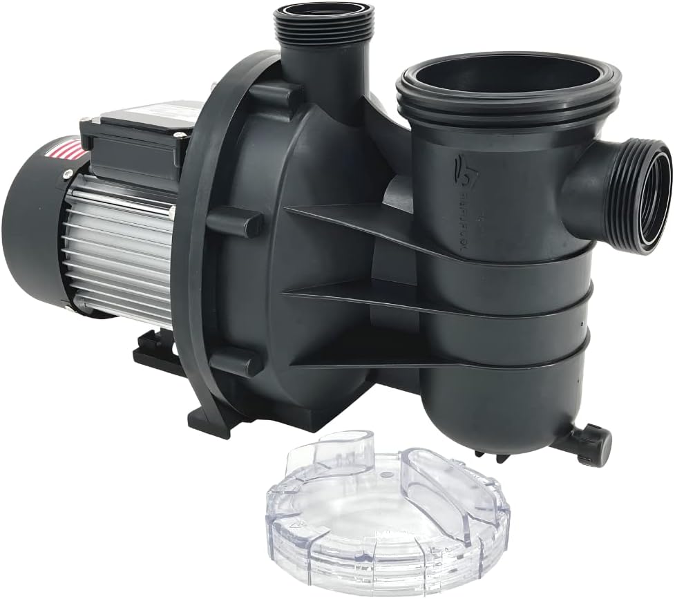 FibroPool 0.2HP Swimming Pool Pump for Above Ground Pools - 1/5 Horsepower -Designed and Assembled in USA - Hose Adapters Included - High Efficiency Single Speed Motor With Clear Top Lid - ABG020