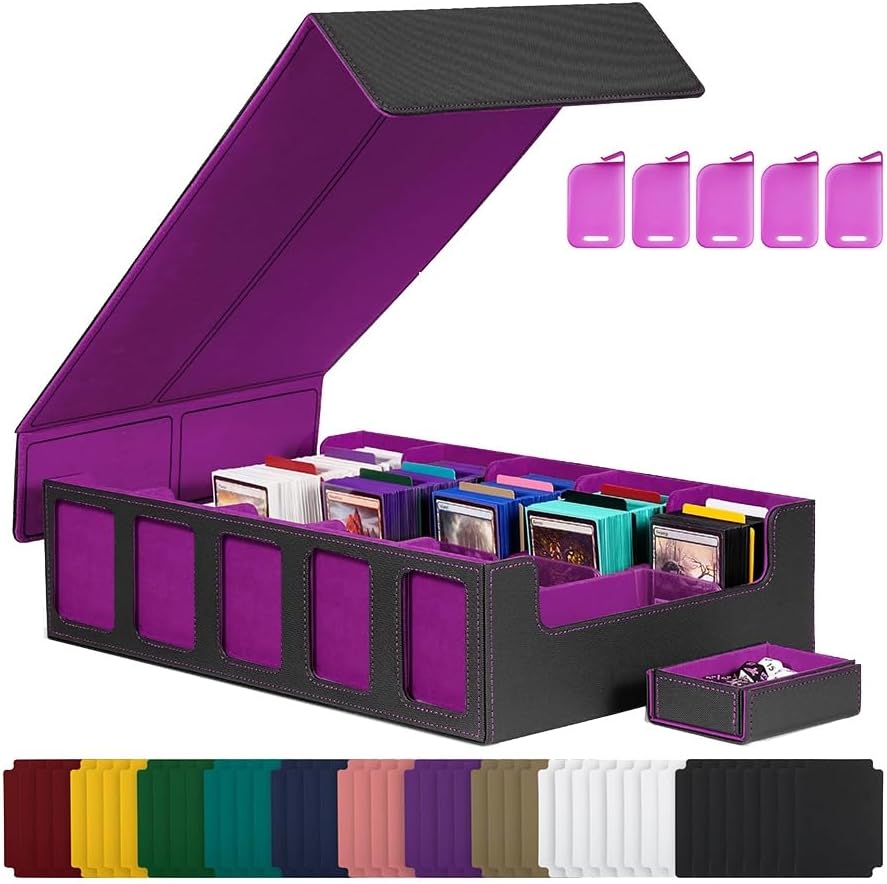 Trading Card Storage Box 5 Row Card Deck Case Magnetic Card Box with Lid Black+