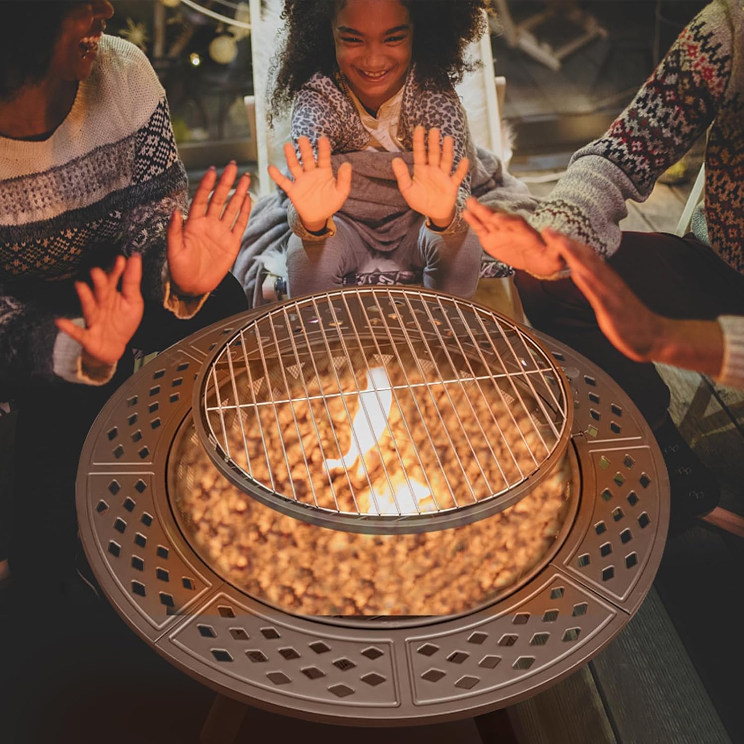 38in Metal Fire Pit with Cooking Grates Black