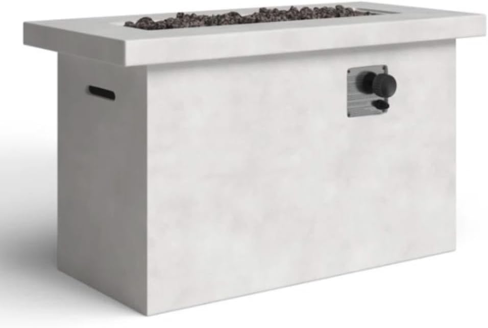 Modern Concrete Outdoor Fire Pit Table for Propane or Natural Gas Use, Gray Weather-Resistant Patio Centerpiece with Stainless Steel Burner