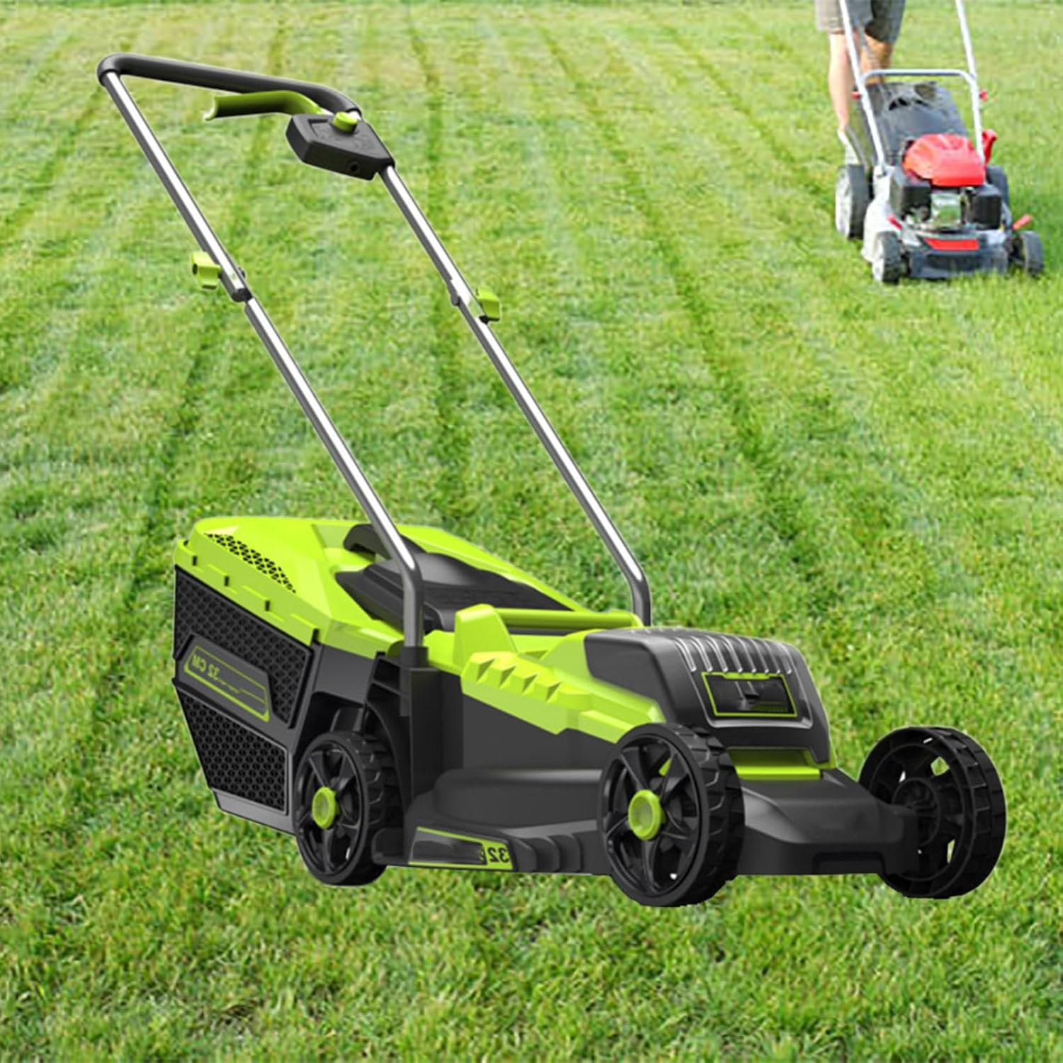 33 cm(13 in) Lawn Mower, Push Mower, Lightweight and Portable, Grass Bag, Battery and Charger Included