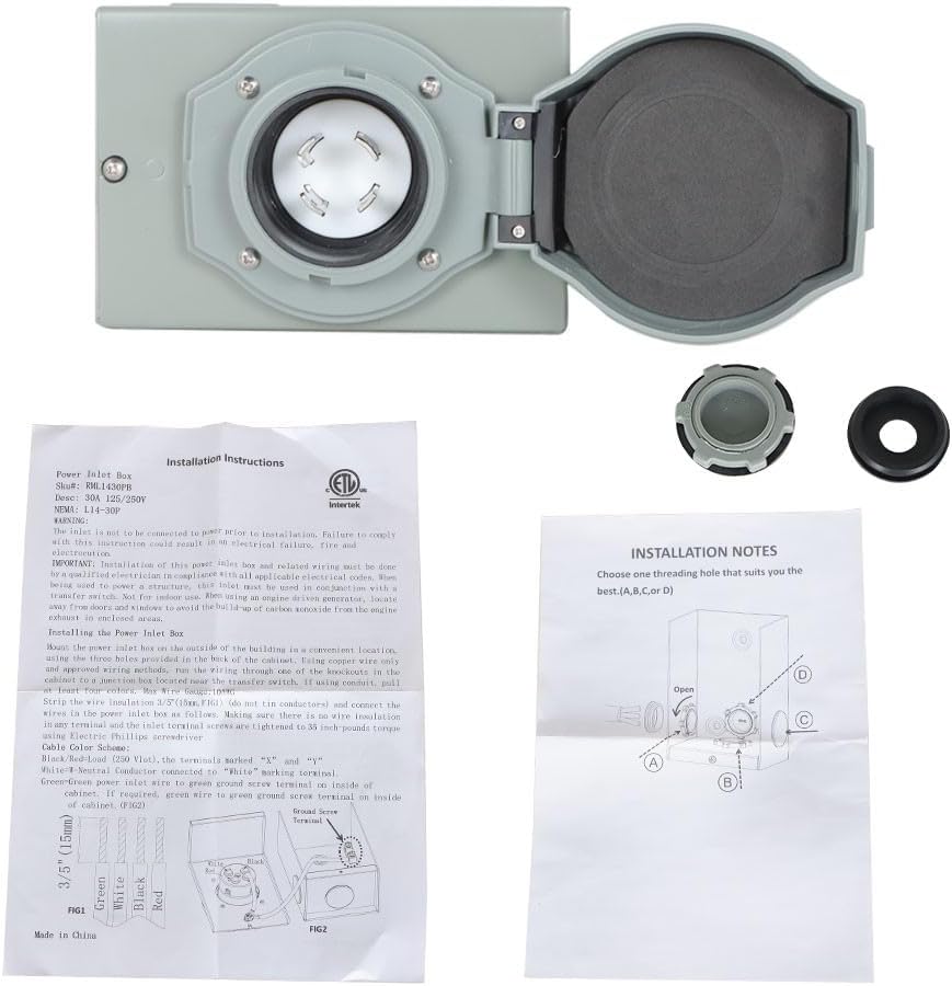 125V 30 Amp Generator Power Inlet Box for 4 Prong Generator Power Cord