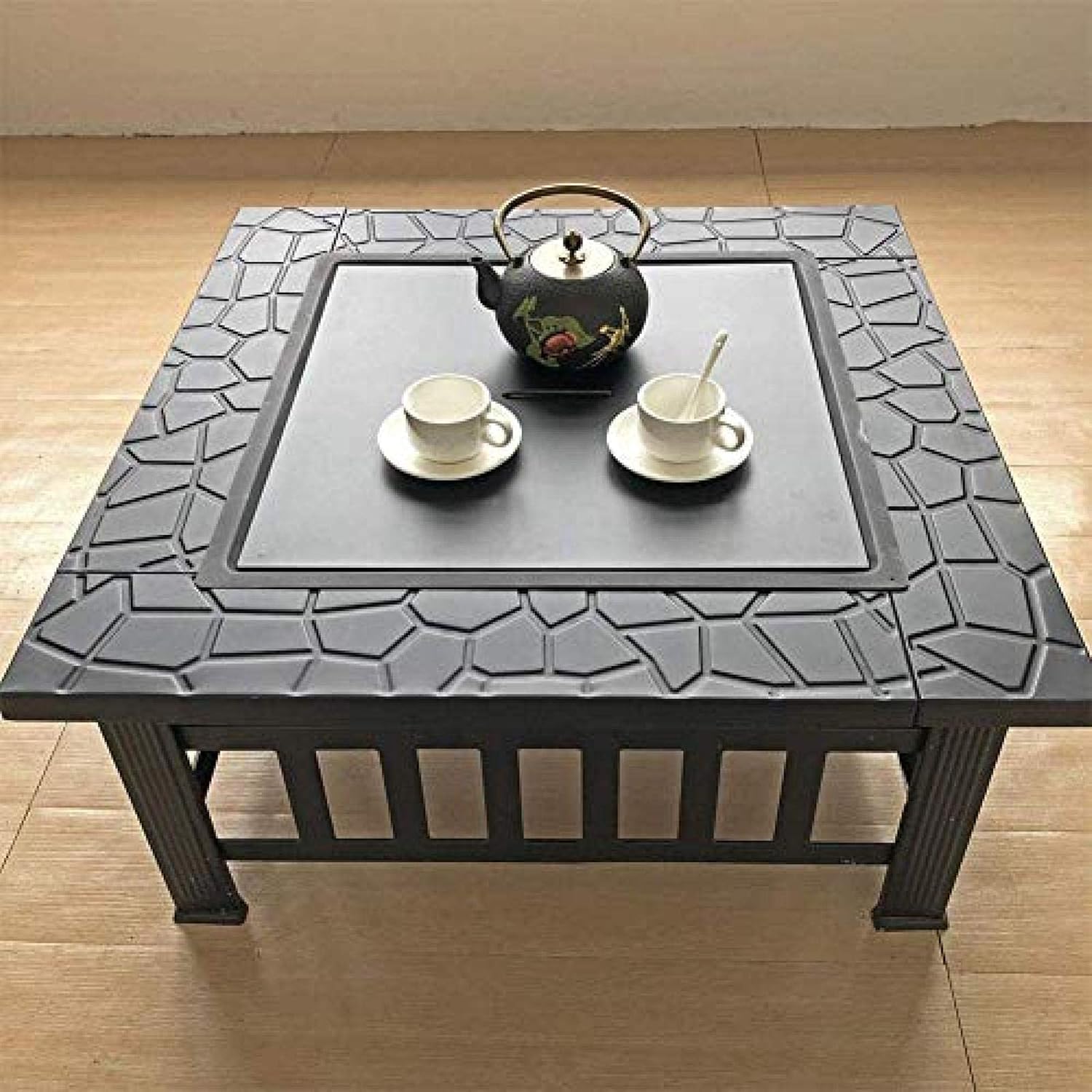 Fire Pit BBQ Grill Fire Bowl Square Metal Backyard Patio Garden Outdoor Pit Outdoor Garden Pit 32 Inch