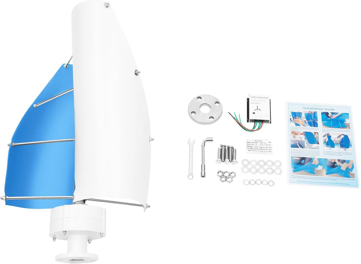 12V 500W Wind Turbine, Electromagnetic Generator with Controller, Vertical Axis Wind Turbine Generator with 2 Aluminum Blades, for Outdoor Yachts and Household Power Supply