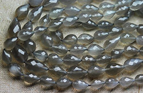 13 inch natural beads strand of 7-8mm faceted drop gray moonstone gemstone briolletes beads for DIY jewelry - necklace, bracelet, earring, ring.