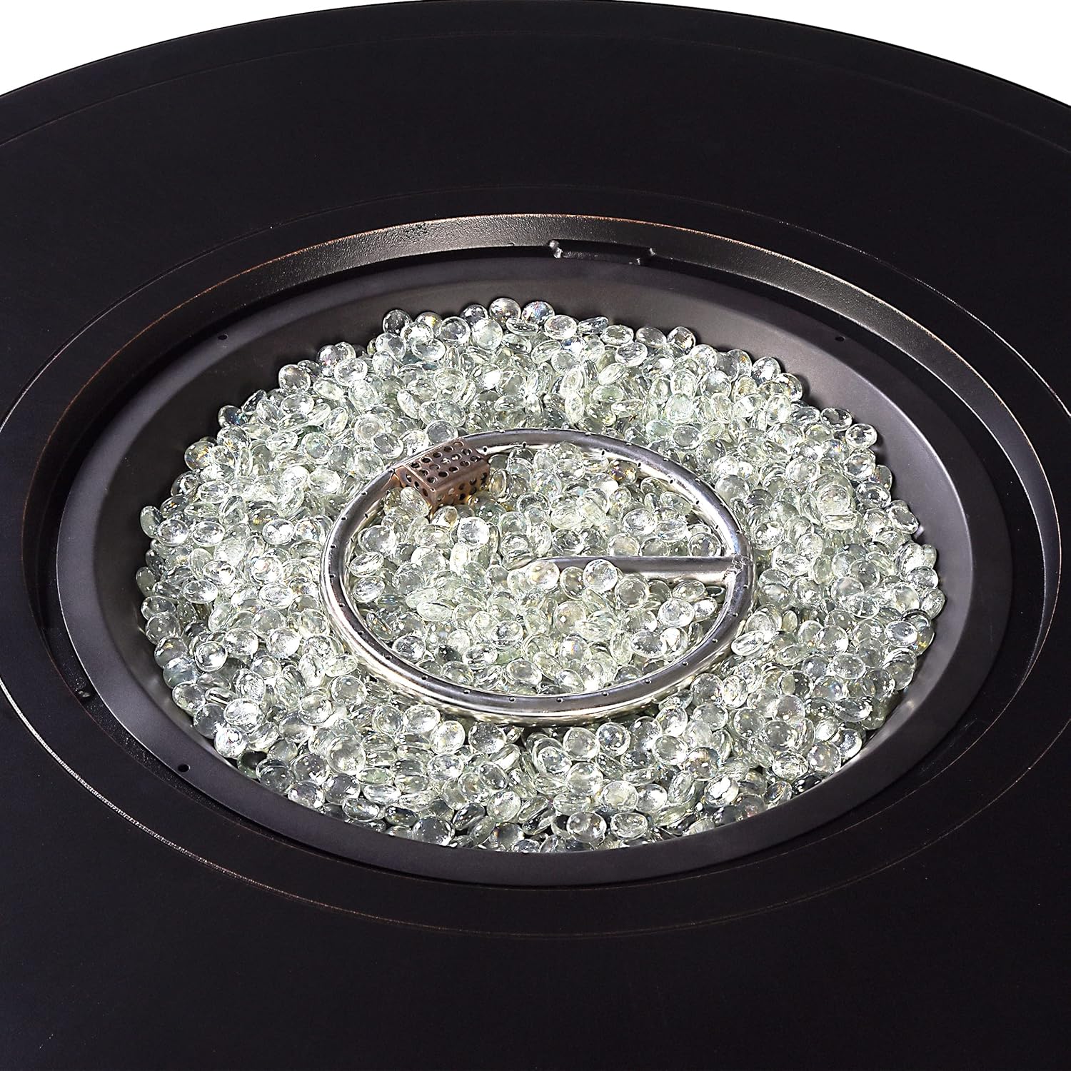 Aluminum 57,0000 BTU 44 in. Round Propane Black Fire Pit Table with Fire Beads, Lid, Propane Tank Cover and Table Fabric Covers in Copper Finish