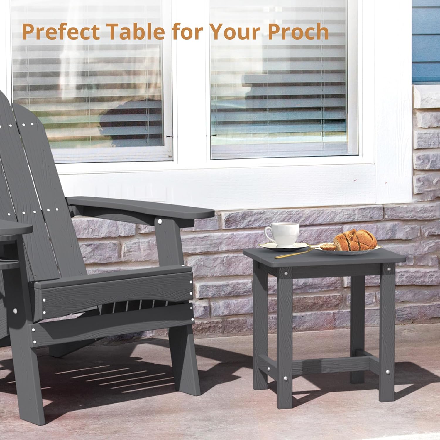 LUE BONA Outdoor Side Table Set of 2, HDPS Small Outdoor Table, Adirondack Side Table, Outside End Table for Patio, Deck, Pool, Weather Resistant/Easy Maintenance/Indoor or Outdoor Use, Dark Gray
