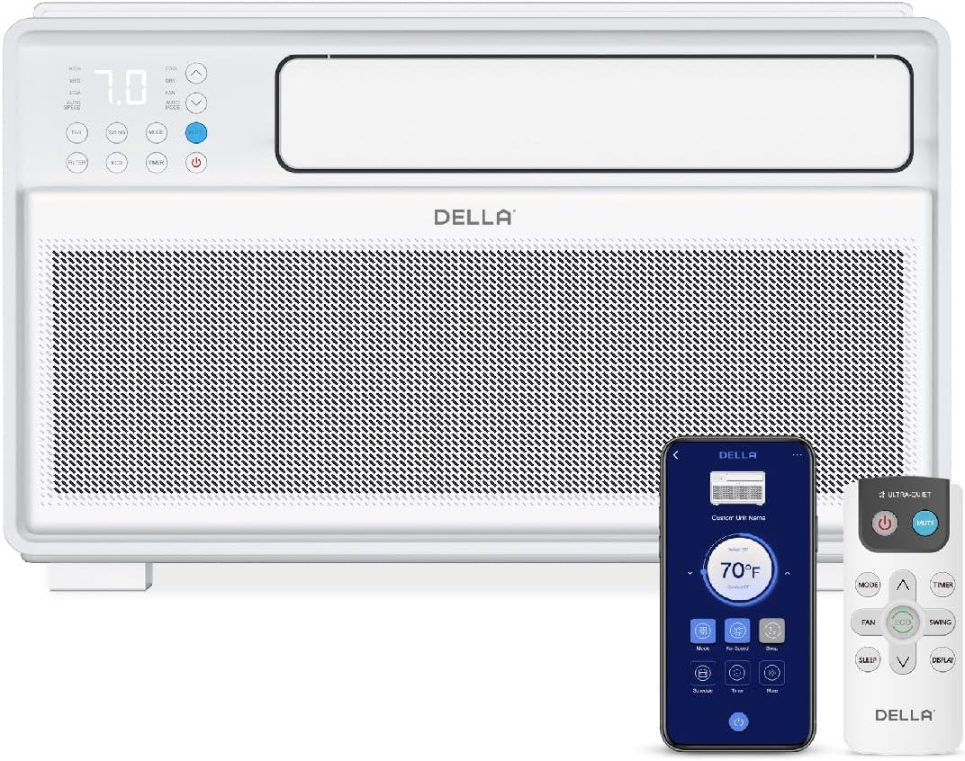 DELLA 12000 BTU Smart Inverter Window Air Conditioner Ultra Quiet AC Unit Cools up to 520 Sq.Ft, Energy Star Certified, Works with Alexa, GEO Location, Remote/Wi-Fi Enabled Control, Easy Install Kit