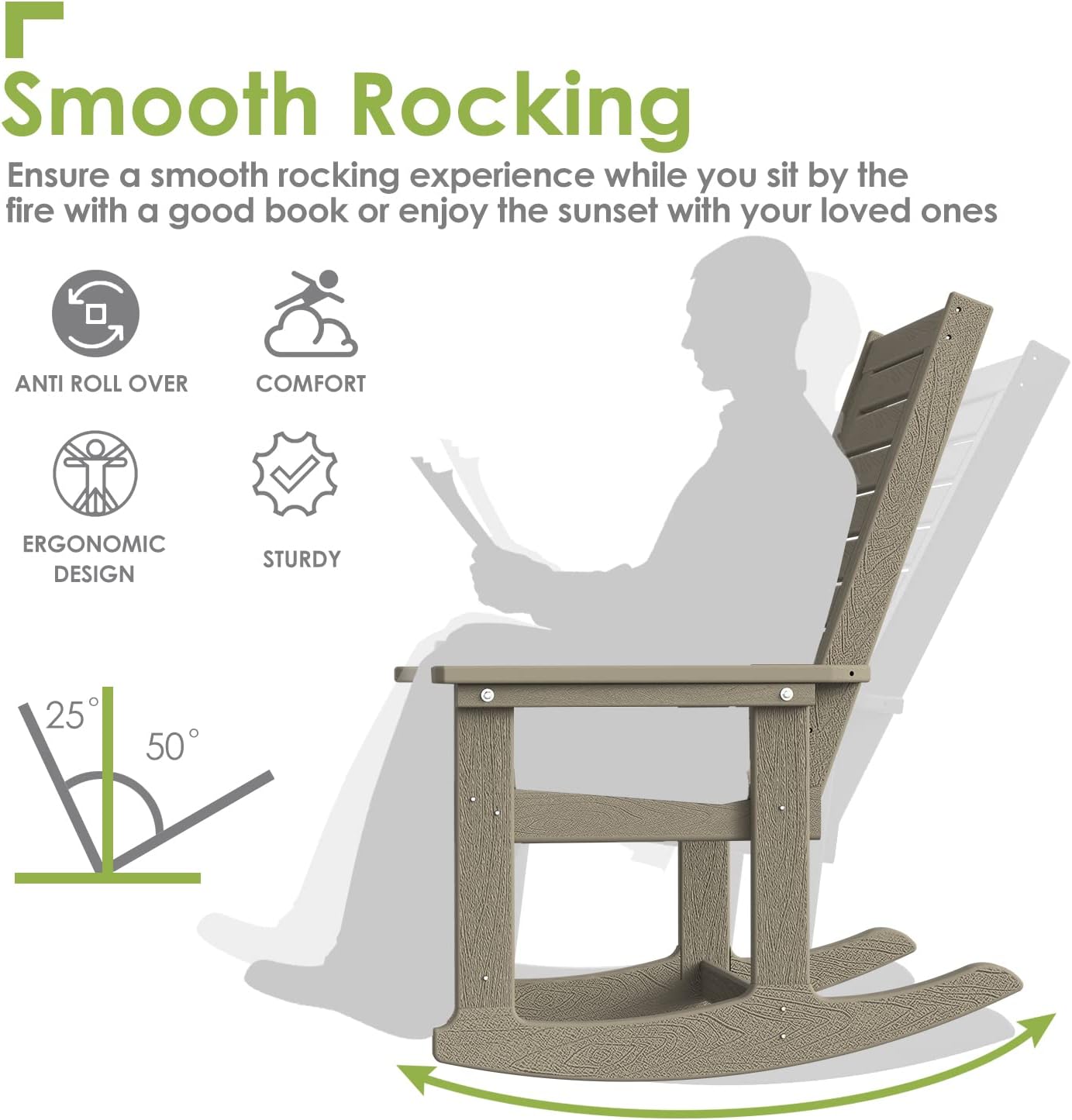 GREENVINES Outdoor Rocking Chair Set | 3-Piece | Desert Brown Wood Grain | 2 Rocking Chairs with 1 Side Table | Porch Rocker | HDPE Plastic | Patio Furniture Sets