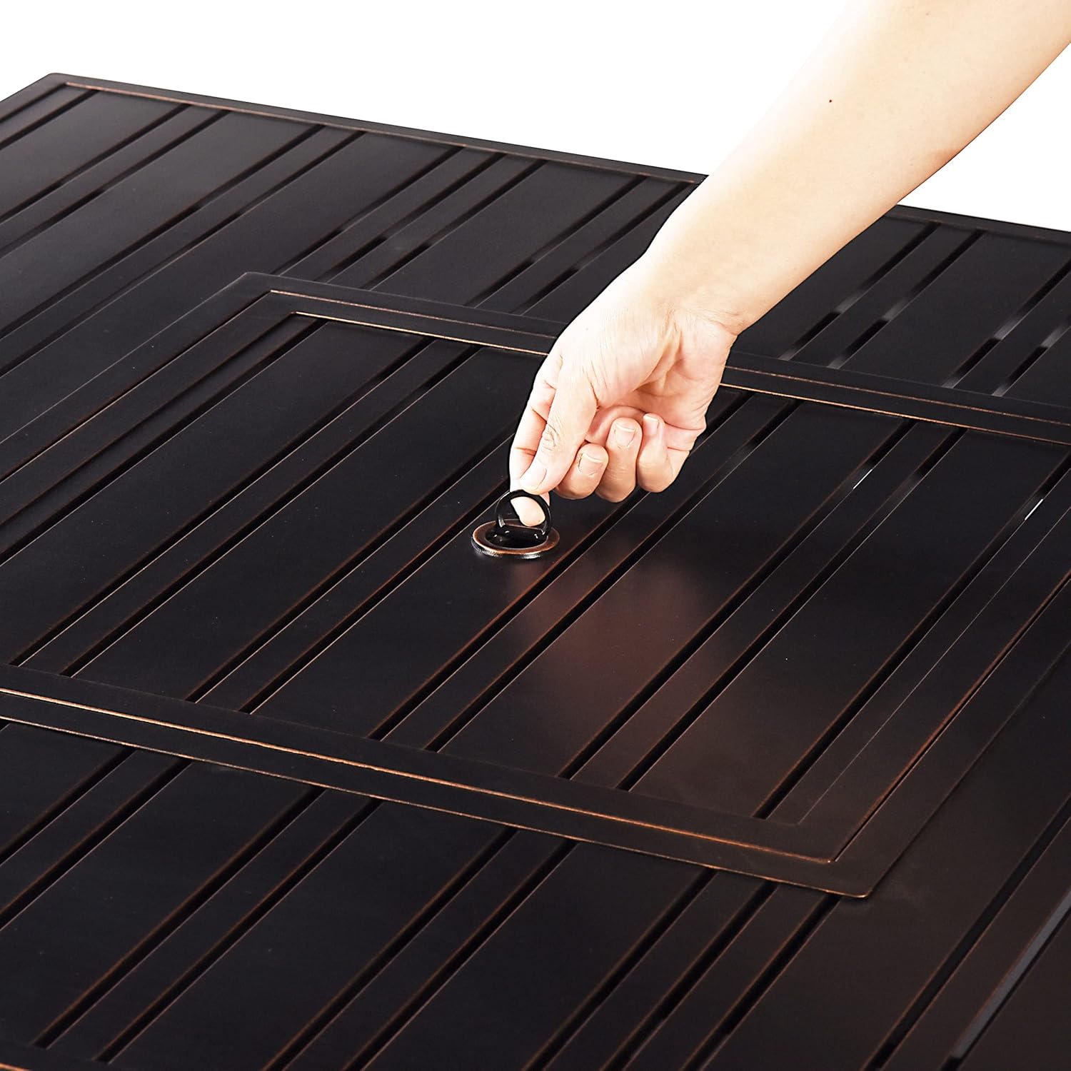 Square 42 in. x 42 in. Aluminum Propane Fire Pit Table with Glass Beads, Two Covers, Lid, 57,000 BTUs in Copper Finish