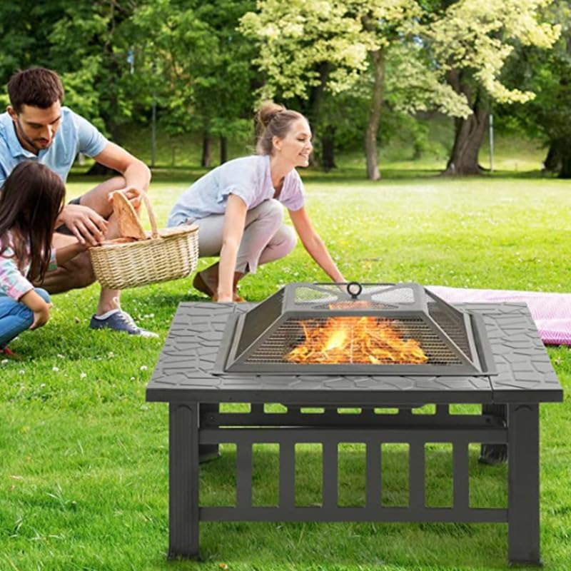 Outdoor Fireplaces Outdoor Metal Wood Burning Square Fire Pit Portable Garden Courtyard Bowl Spark Screen Cover Fire Pits