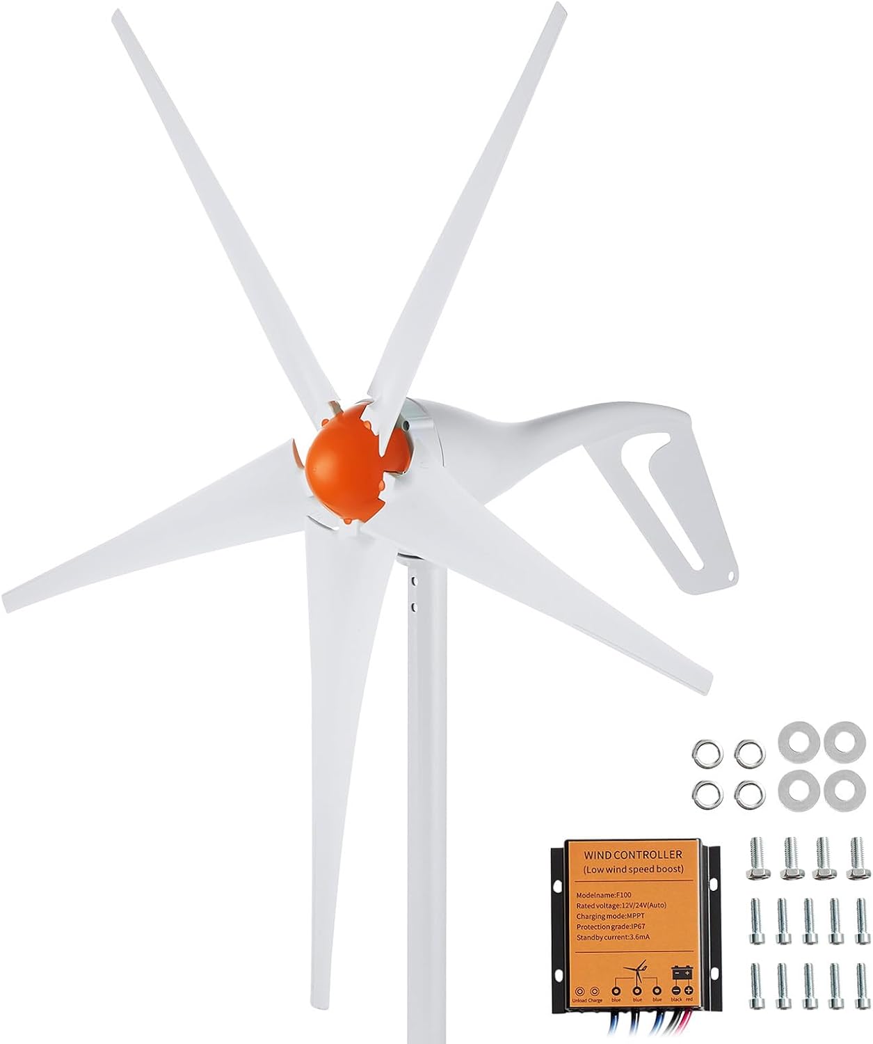 Happybuy 500W Wind Turbine Generator, 12V Wind Power Kit, 5-Blade Wind Generator with MPPT Controller, Adjustable Windward Direction & 2.5m/s Start Wind Speed, Ideal for Home, Farm, RVs, Boats