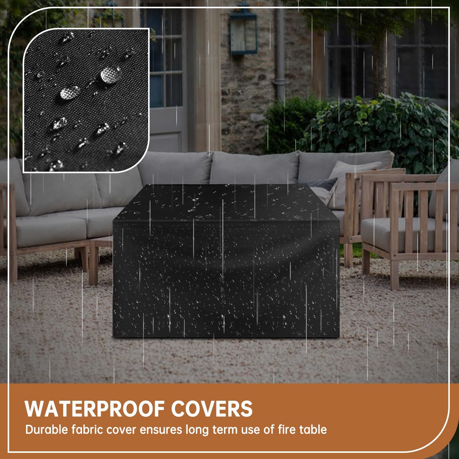 Propane Fire Pit 50,000 BTU Outdoor Gas Fire Table with Waterproof Cover Rectangular Steel Firepit Table with Lid and Lava Rock for Outdoor, Patio, Backyard