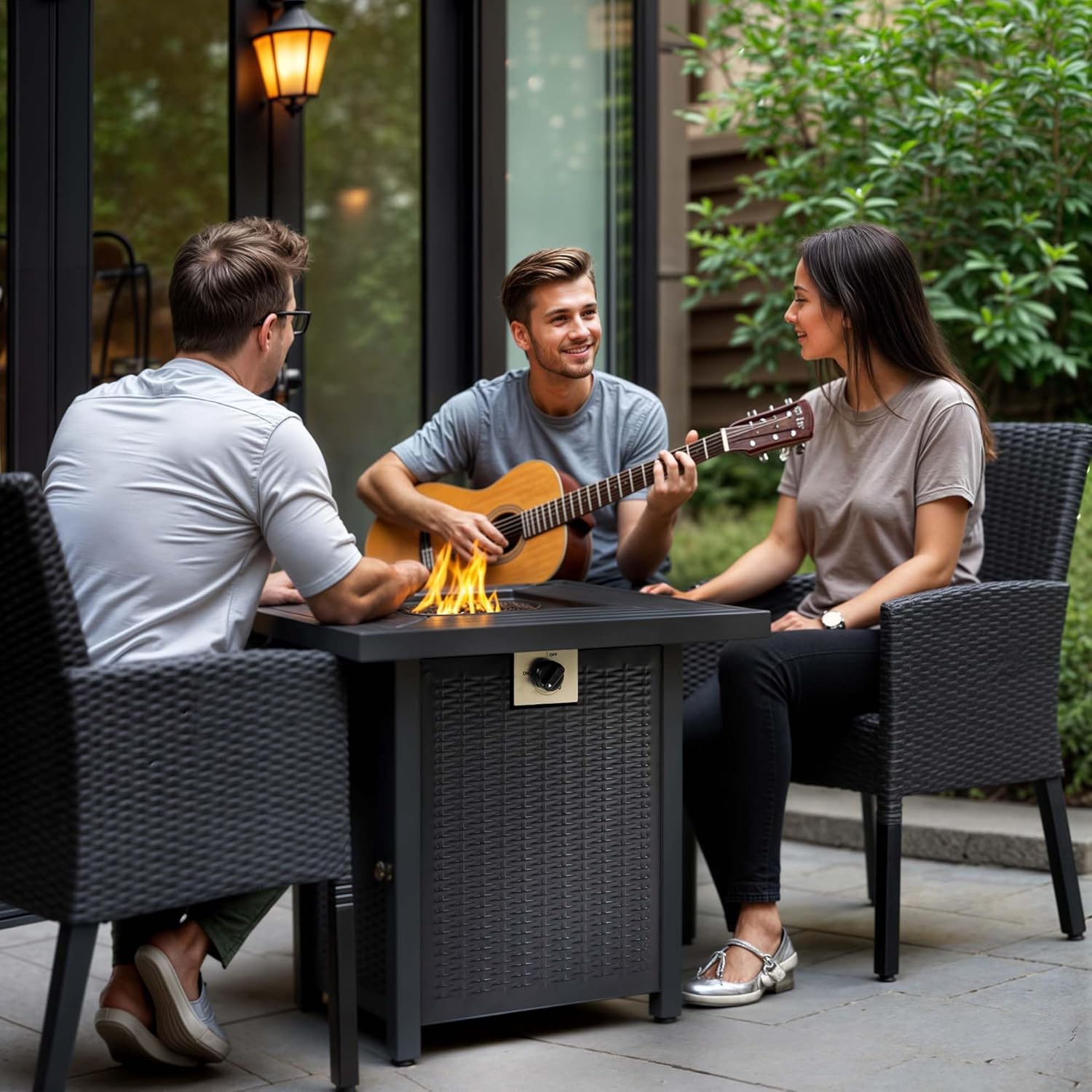 28'' Propane Fire Pit Table, 50,000 BTU Patio Fire Pit Table, 3-in-1 Multi-Use Iron Square Propane Firepit, Fit Patio Backyard Deck Outdoor Gatherings