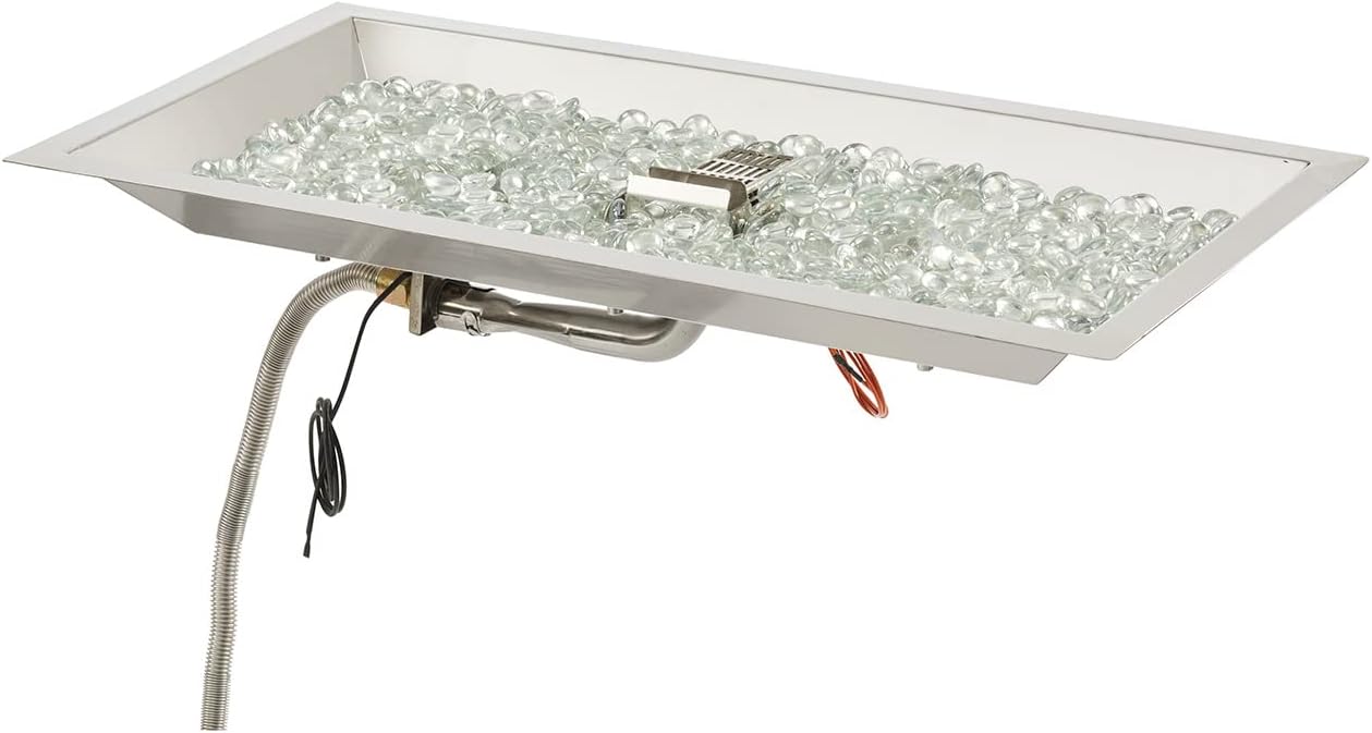 The Outdoor GreatRoom Company Linear Crystal Fire Plus Electronic Ignition Fire Pit Burner Kit (CFP1224DSILP), 12x24-Inches, Propane