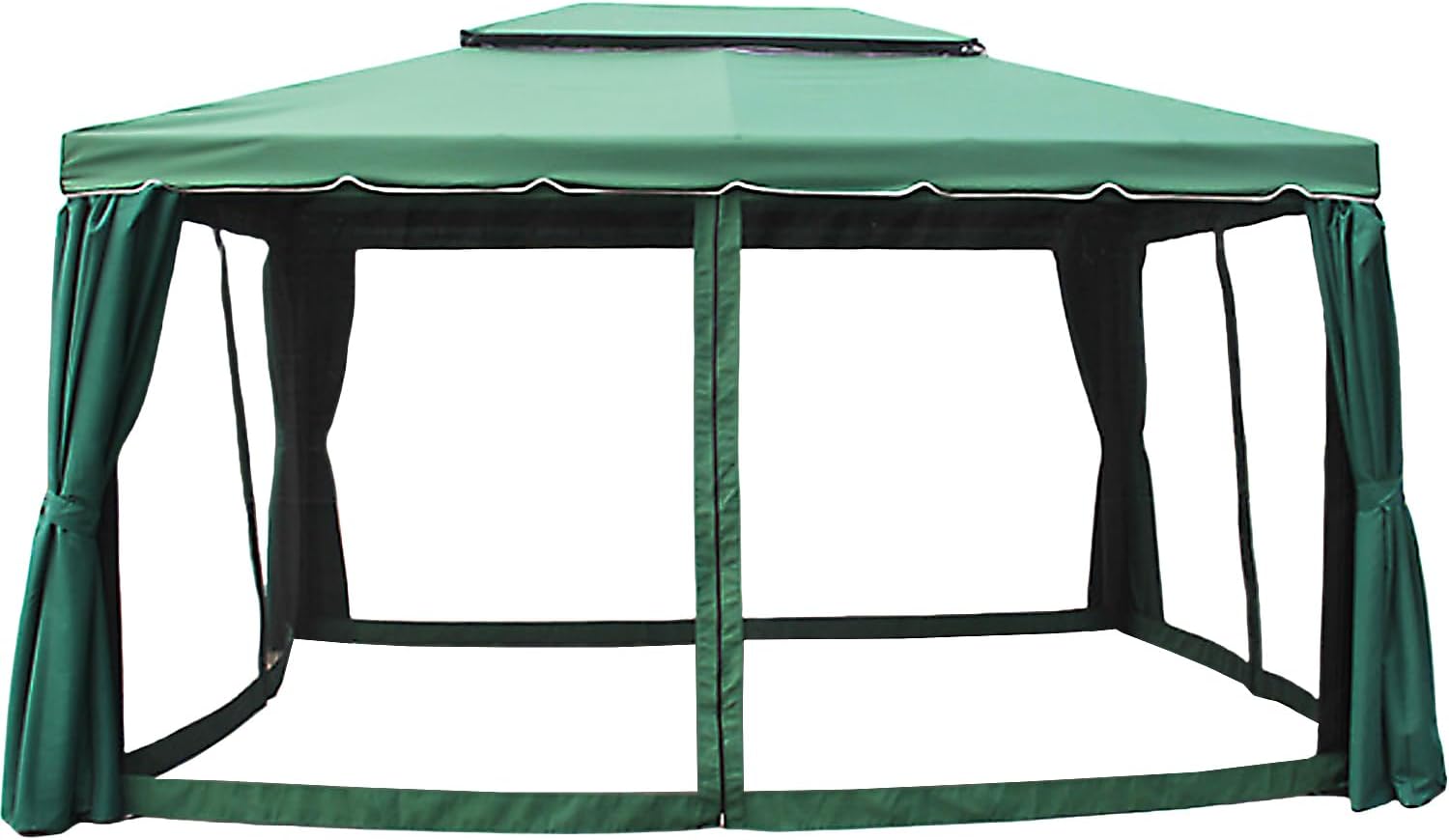 Patio Gazebo, Double Roof Outdoor Pergola Canopy Shelter with Netting & Curtains, Heavy Duty Outside Pavilion, Metal Gazebo with Drainage System, for Garden, Lawn, Deck, Backyard