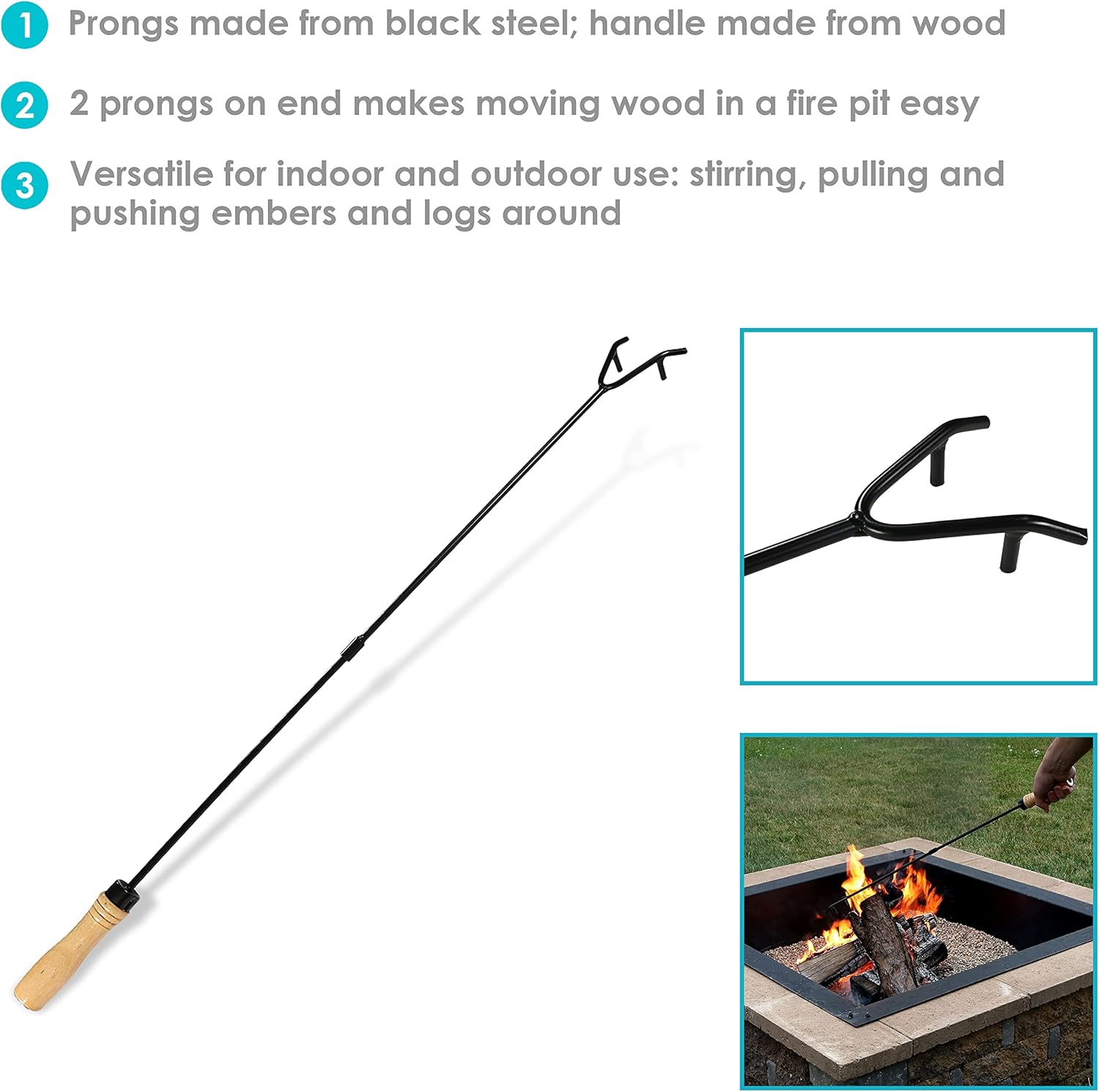 Sunnydaze 45-Inch Diameter 2mm Thick Steel Fire Pit Ring Insert and 32-Inch Steel Fire Pit Poker Stick with Wood Handle