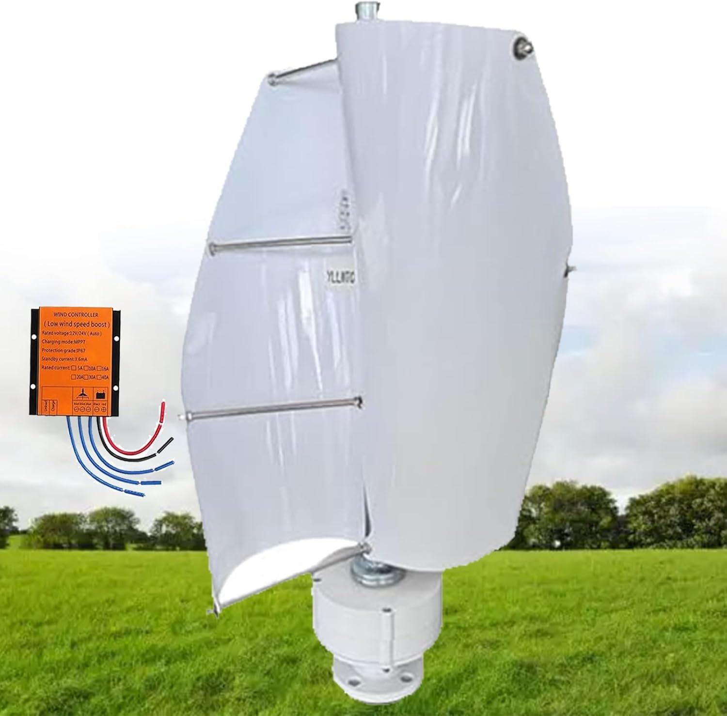 High-Efficiency Magnetic Levitation Wind Turbine 18000W, 12V/24V/48V Vertical Axis Generator, 2 Aluminum Blades, Permanent Magnet Power for RVs, Cabins, Off-Grid Solutions (White)
