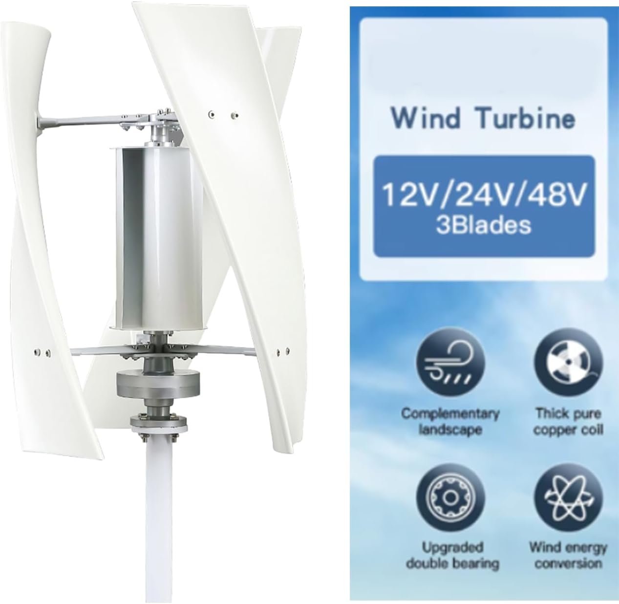 Wind Generator 5000W 12V Small Free Energy Wind Turbine Power Permanent Maglev Wind Generator Kit W/Controller Or Boats, Gazebos, Chalets, Or Mobile Homes