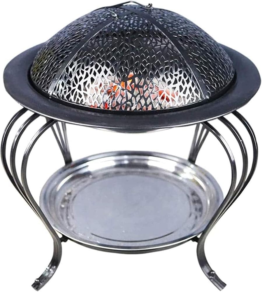 BBQ Grill Outdoor Fire Pits Outdoor Wood Burning Cast Iron Grill, All in One Open Fire Cooking, Stainless Steel Garden Grill Brazier BBQ Indoor Charcoal Fire Pit Carbon Stove with Cover BBQ Cooking fo