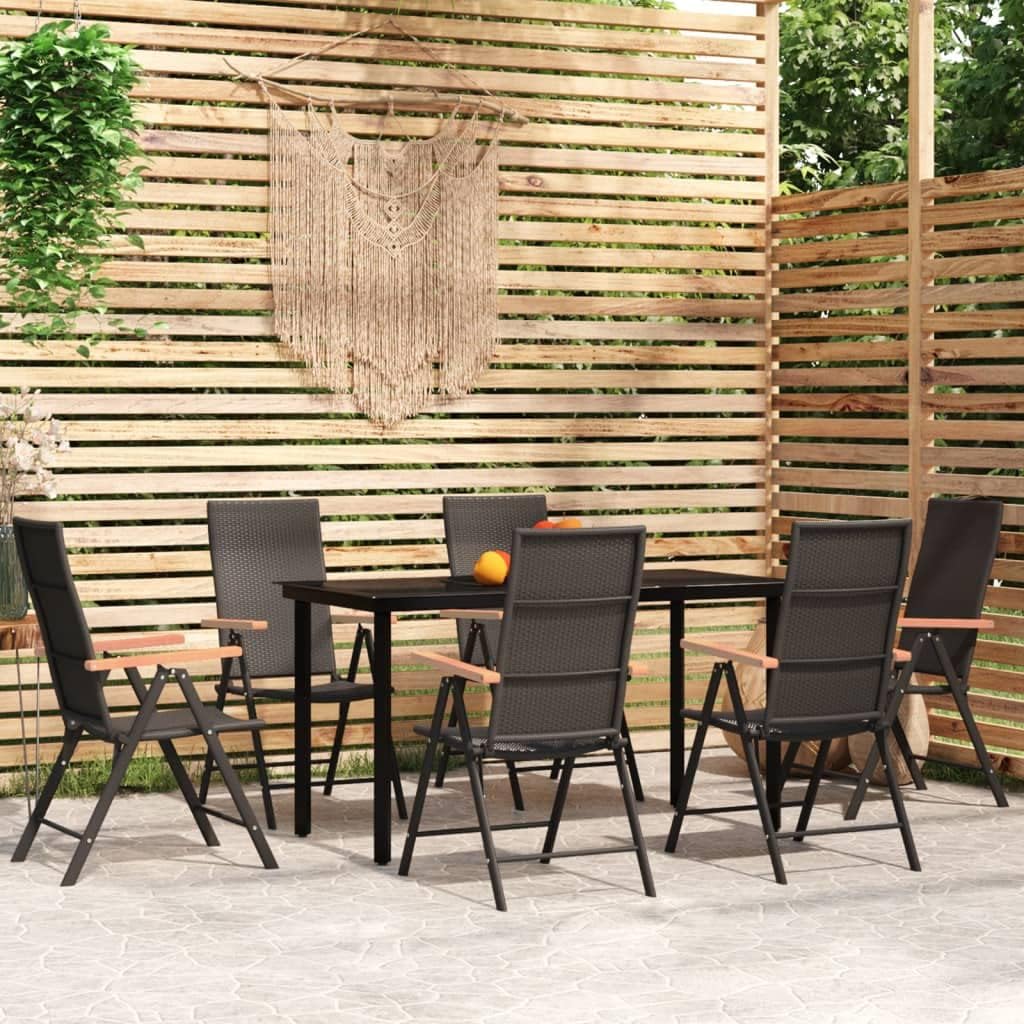 Furniture Sets 7 Piece Patio Dining Set Black,Outdoor Patio Dining Set with Reclining Chairs for Outdoor Relaxation Garden Conversation Sets