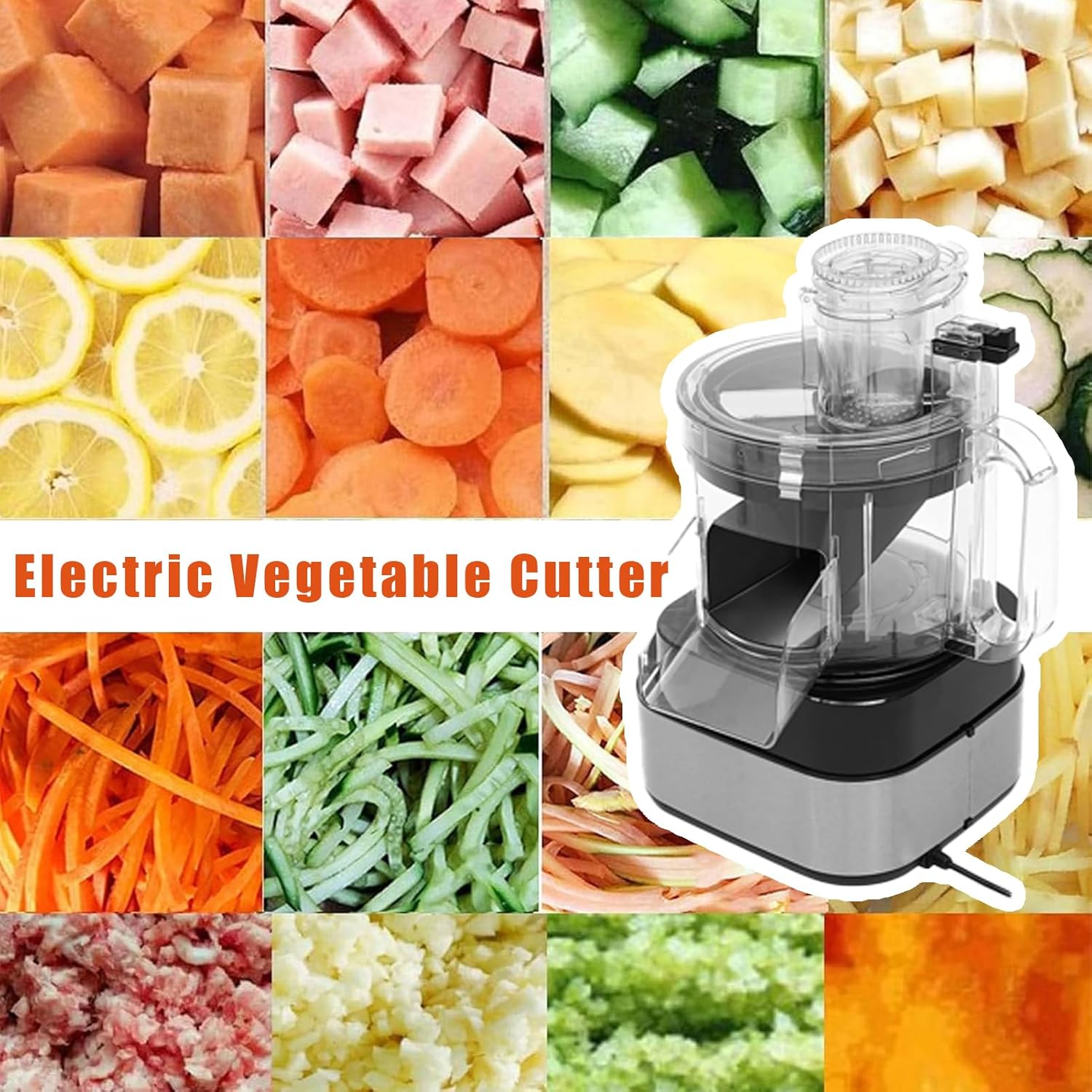 600w Commercial Vegetable Dicer Electric Fruit Dicing Machine Electric Carrot Potato Onion Granular Cube Cutting Shredder Food Processor, with 5 Grid Blades & 4 Blade Discs
