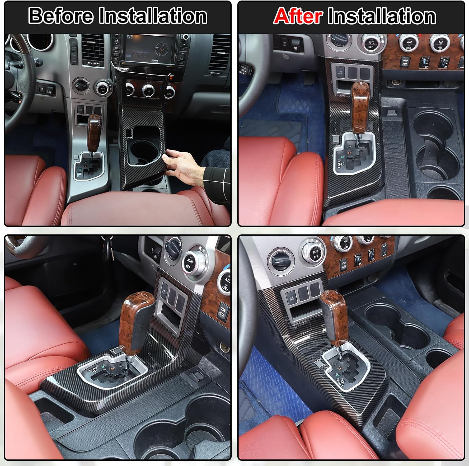 Aunginsy Car Center Console Gear Box Shift Panel Frame Trim Cover Fit Toyot@a Tundra/Sequoia 2007-2013 Car Central Control Gear Shifter Box Panel Protection Frame Decorative Cover Interior Accessories