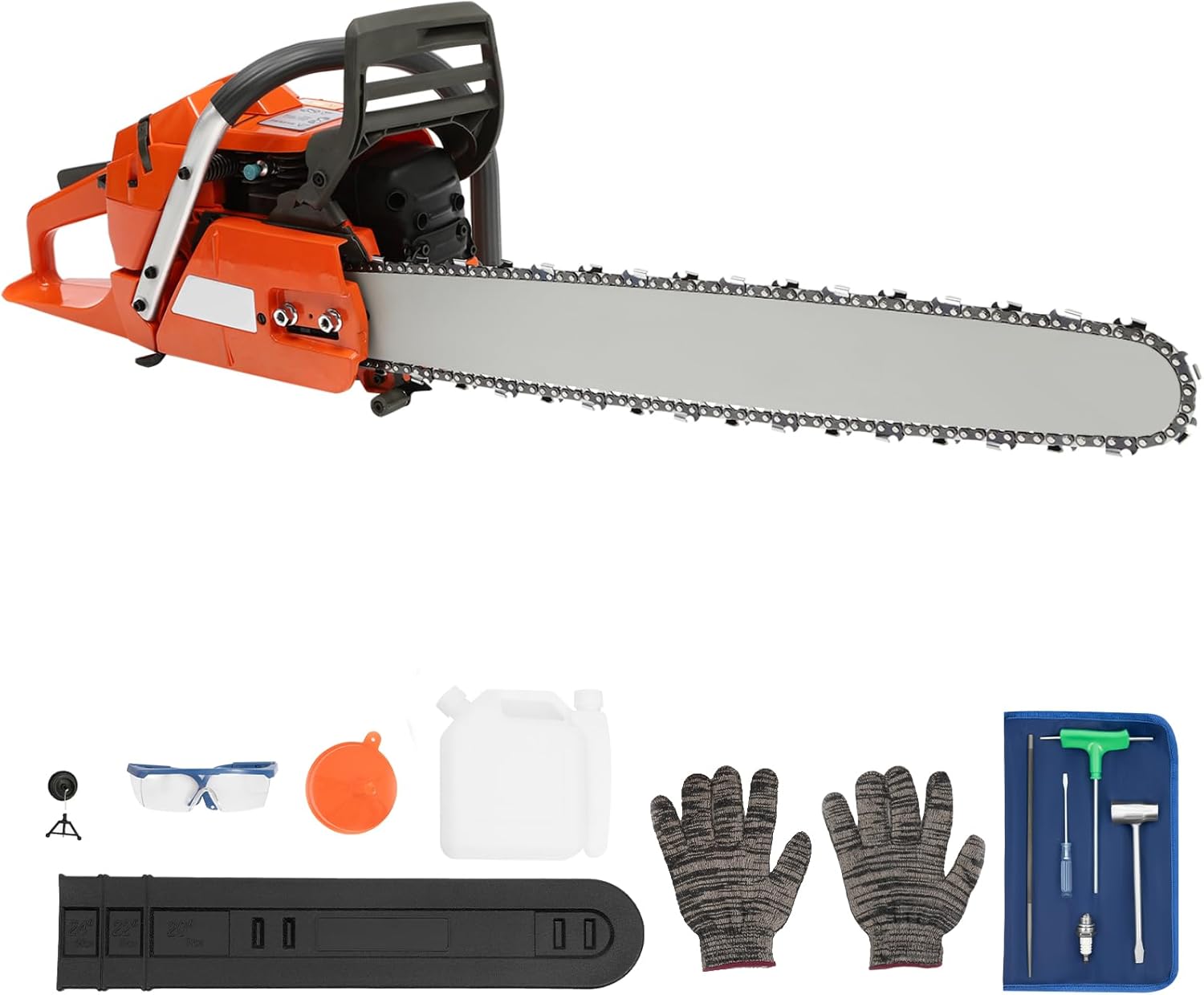 24 Inch Gas Chainsaw 65cc Gasoline Powered Chain Saw 2-Stroke Handheld Cordless Petrol Chainsaws for Tree Felling, Forestry Logging, Backyard Storm Cleanup, Farm Wood Cutting