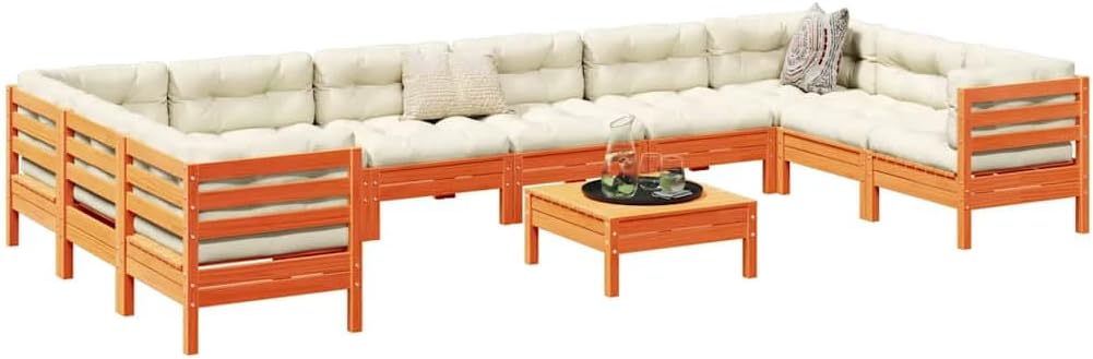 11 Piece Patio Sofa Set with Cushions Wax Brown Solid Wood Pine,Durable Garden Sofa Set with Cushions for Outdoor Relaxation and Gatherings Patio Furniture Sets