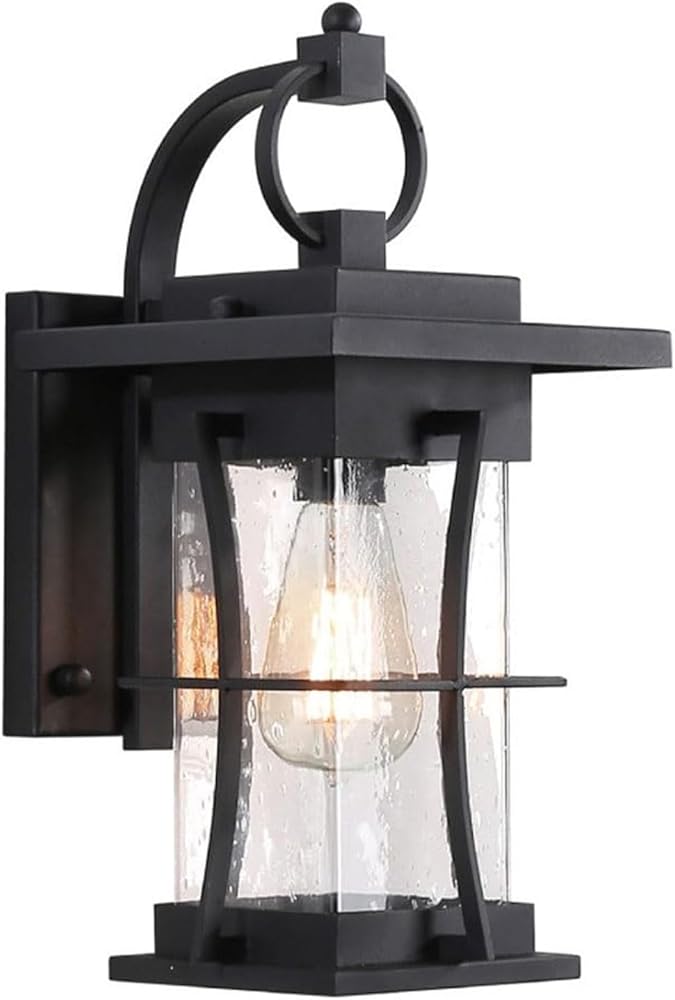 Black Modern Patio Wall Lights Fixture,American Outdoor Waterproof Patio Wall Lamp, Antique Wall Lighting Fixture Glass Lampshade Wall Sconce, for Patio Garage Front Door