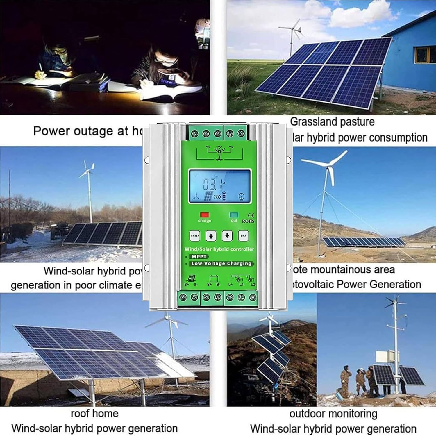 3000W Wind Solar Hybrid Charge Controller MPPT Solar Regulator 1500W Wind Turbine 1500W Regulator 12V 24V 48V Auto Home Wind Generator,12v