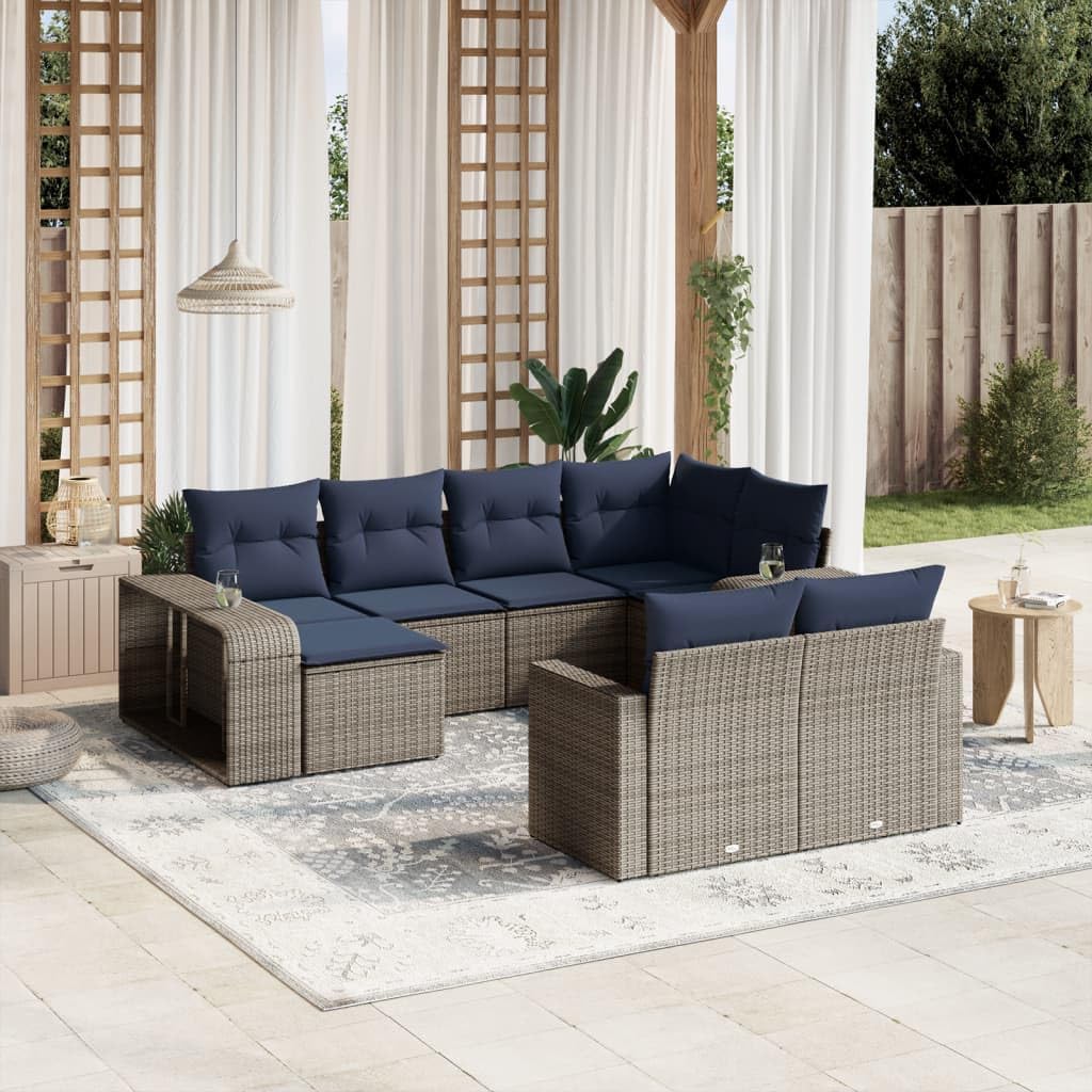 10 Piece Grey Poly Rattan Garden Sofa Set, Modular Outdoor Patio Furniture with Cushions, UV-Resistant Wicker Sectional for Backyard, Terrace, Balcony